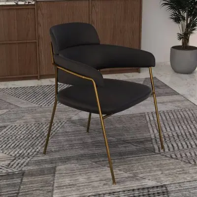 Axis Collection Modern Gold Dining Chair in Black - Set of 2