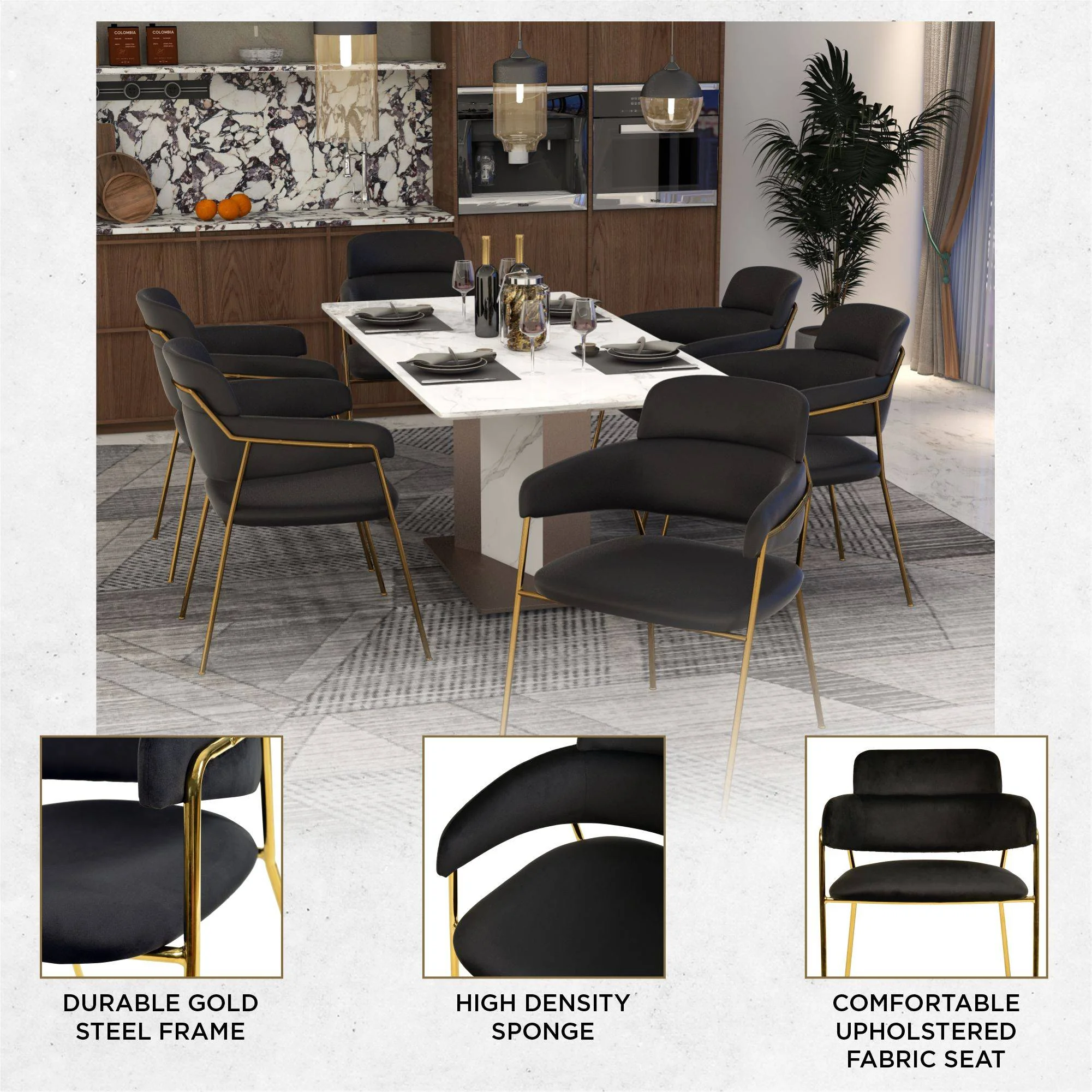 Axis Collection Modern Gold Dining Chair in Black - Set of 4