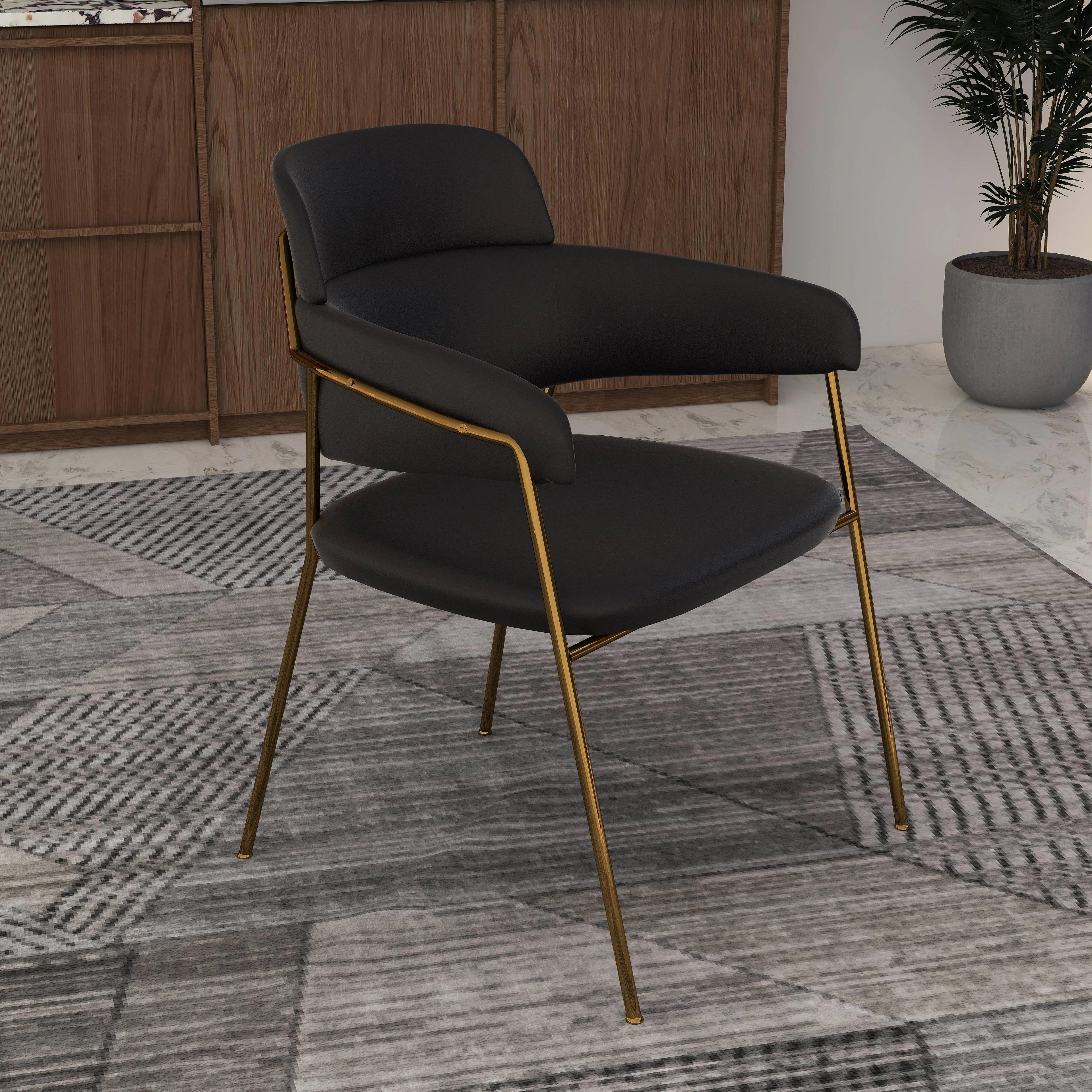 Axis Collection Modern Gold Dining Chair in Black - Set of 4