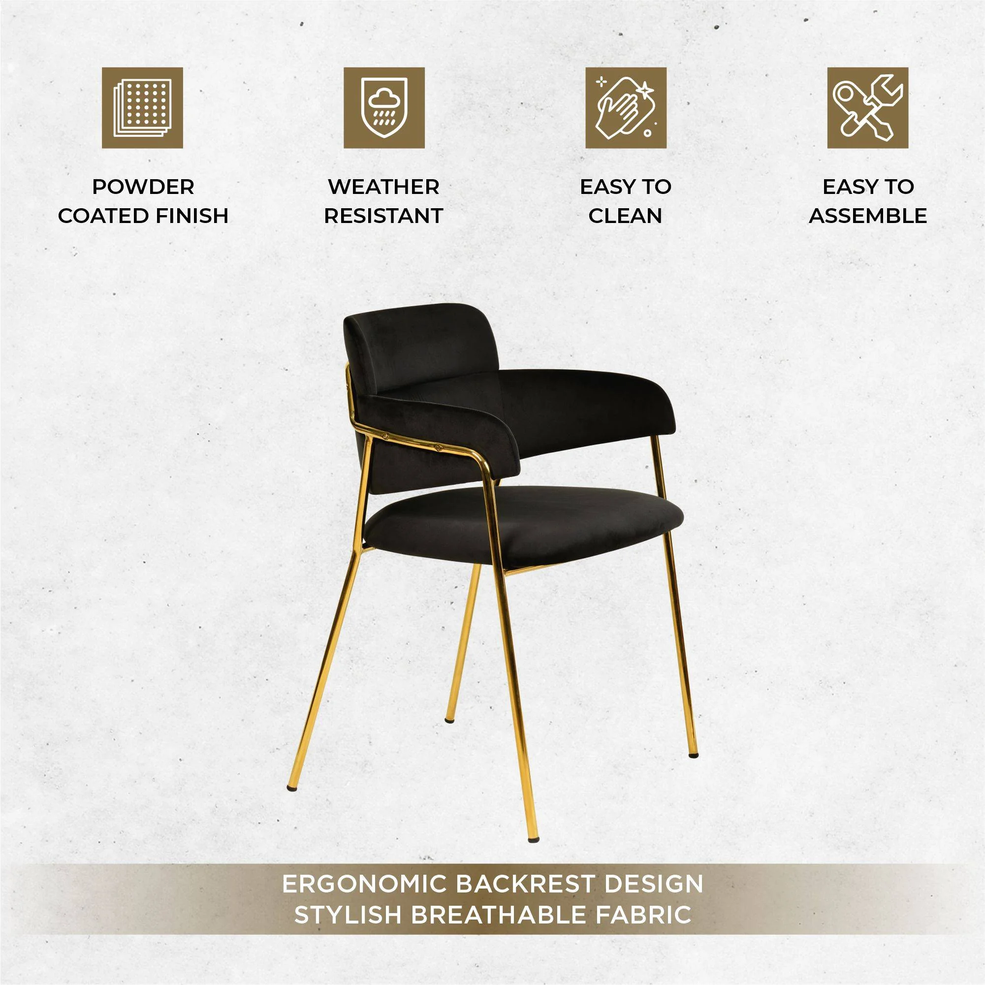 Axis Collection Modern Gold Dining Chair in Black - Set of 4