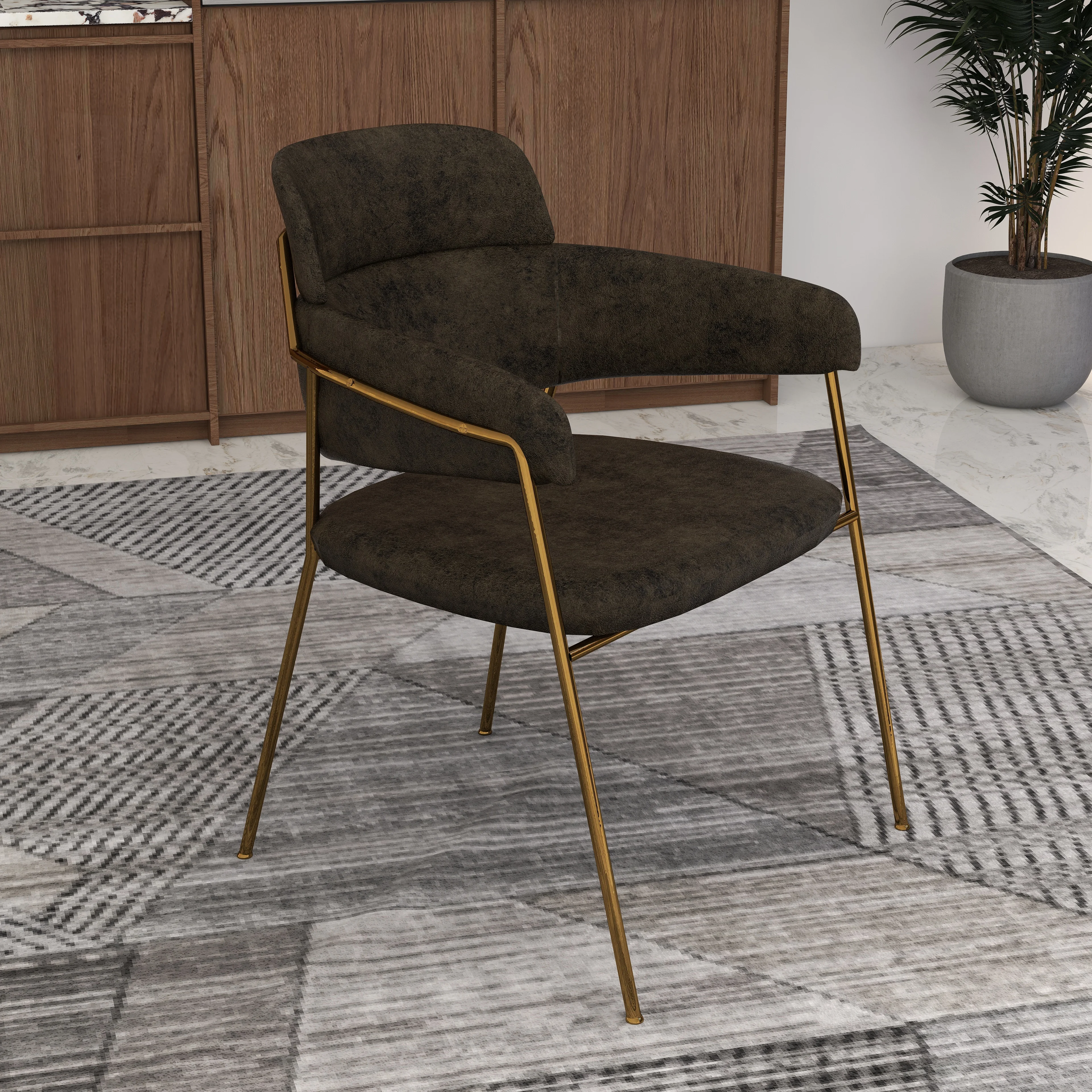 Axis Collection Modern Gold Dining Chair in Charcoal