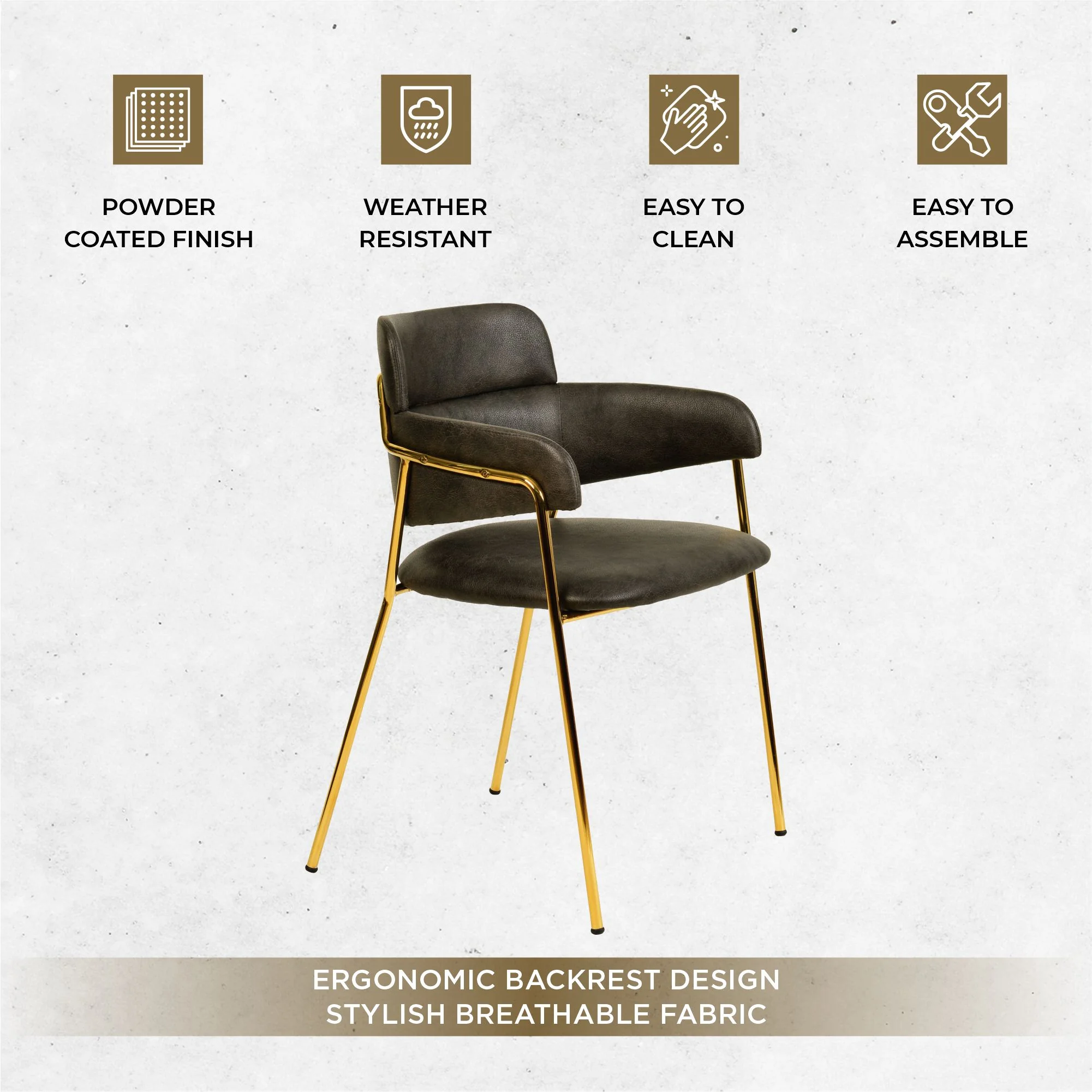 Axis Collection Modern Gold Dining Chair in Charcoal