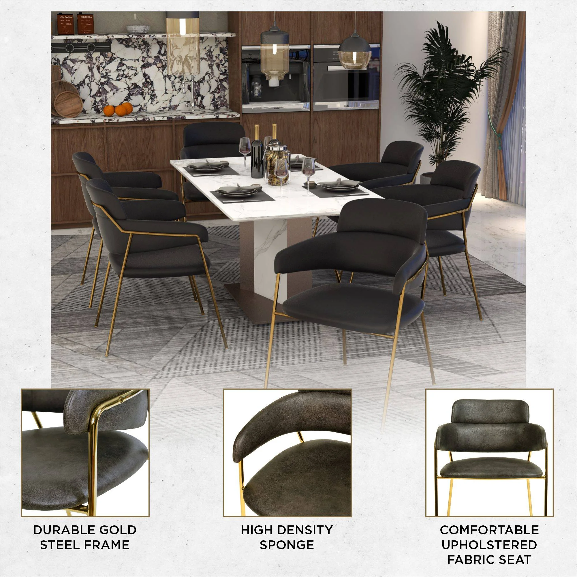 Axis Collection Modern Gold Dining Chair in Charcoal - Set of 4