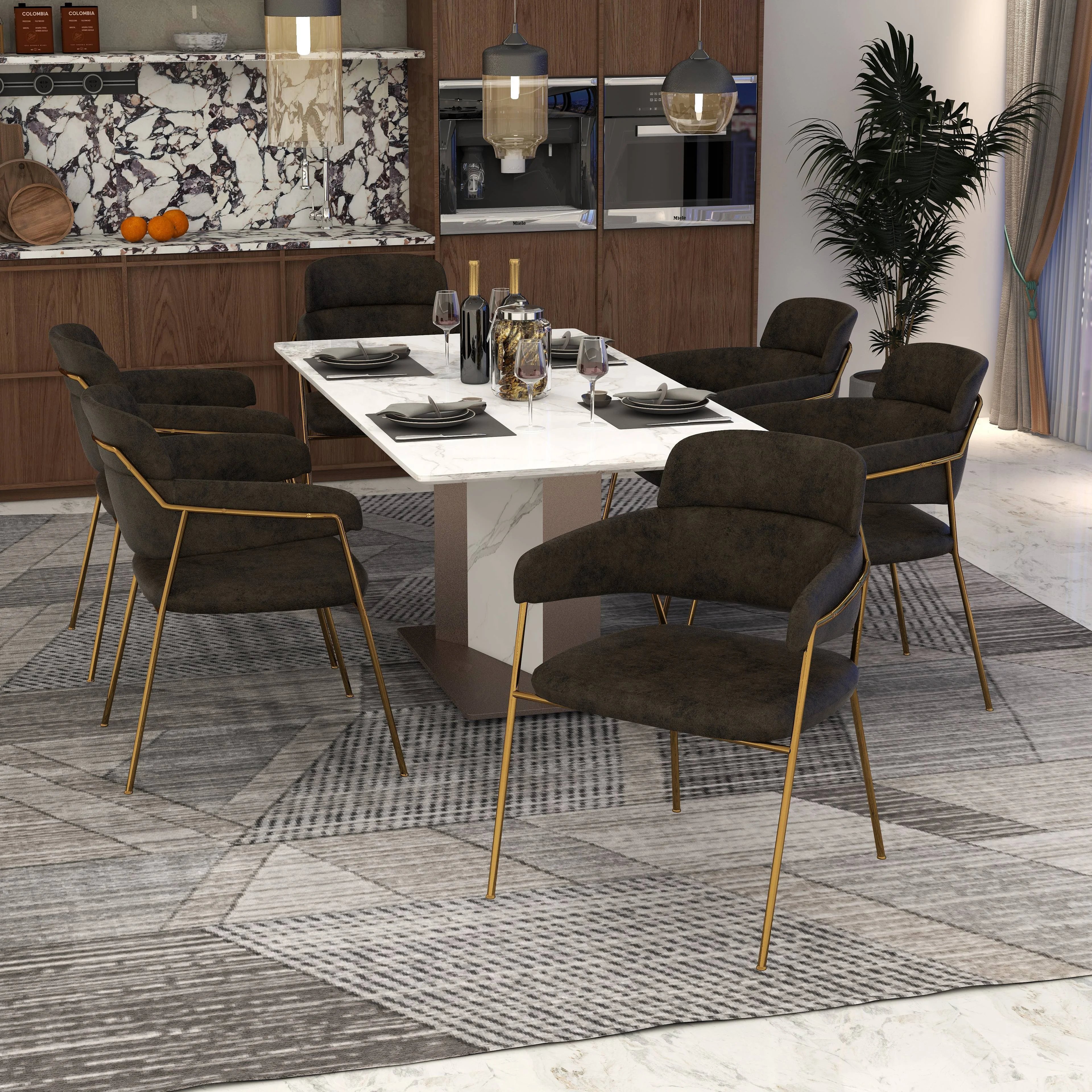 Axis Collection Modern Gold Dining Chair in Charcoal - Set of 4