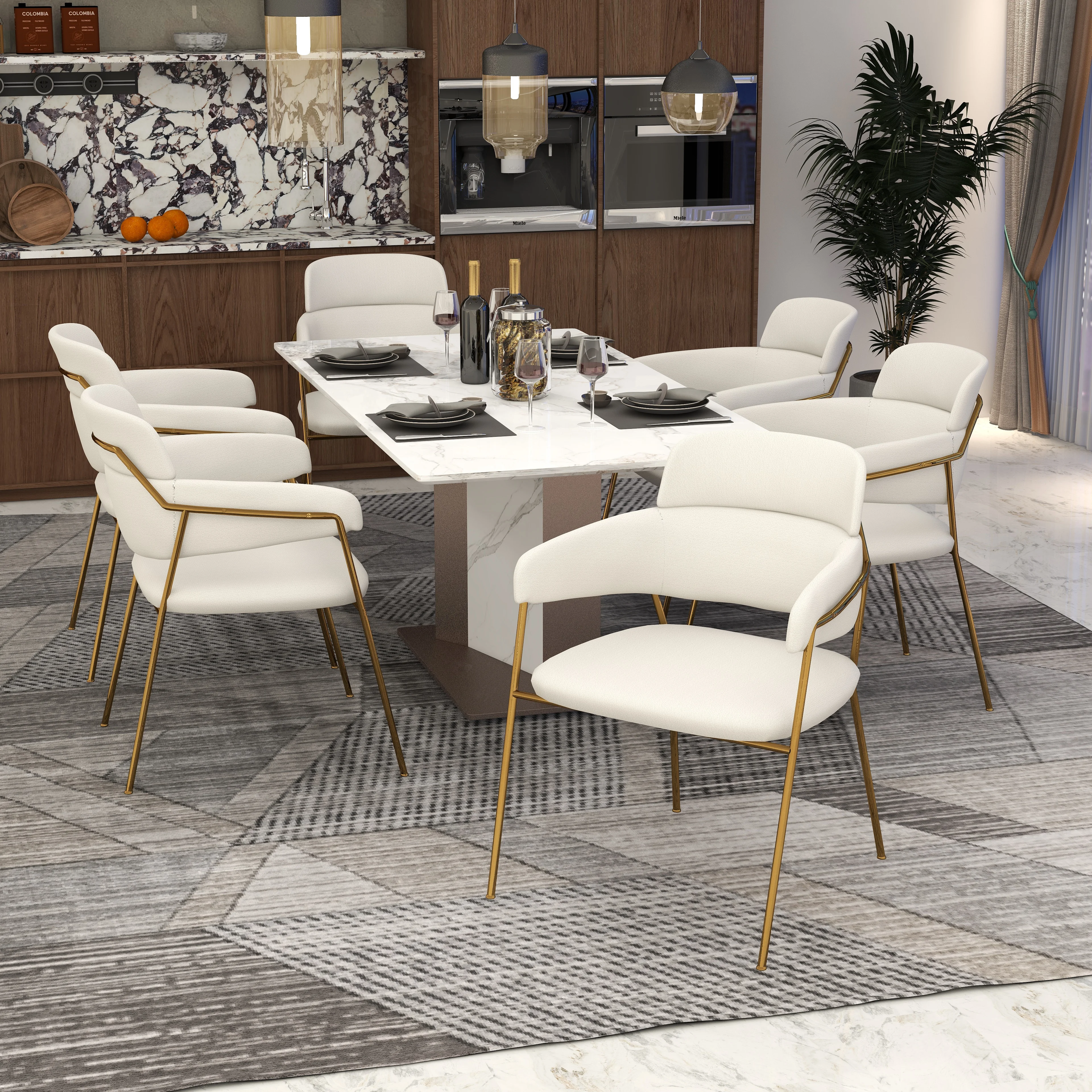 Axis Collection Modern Gold Dining Chair in White
