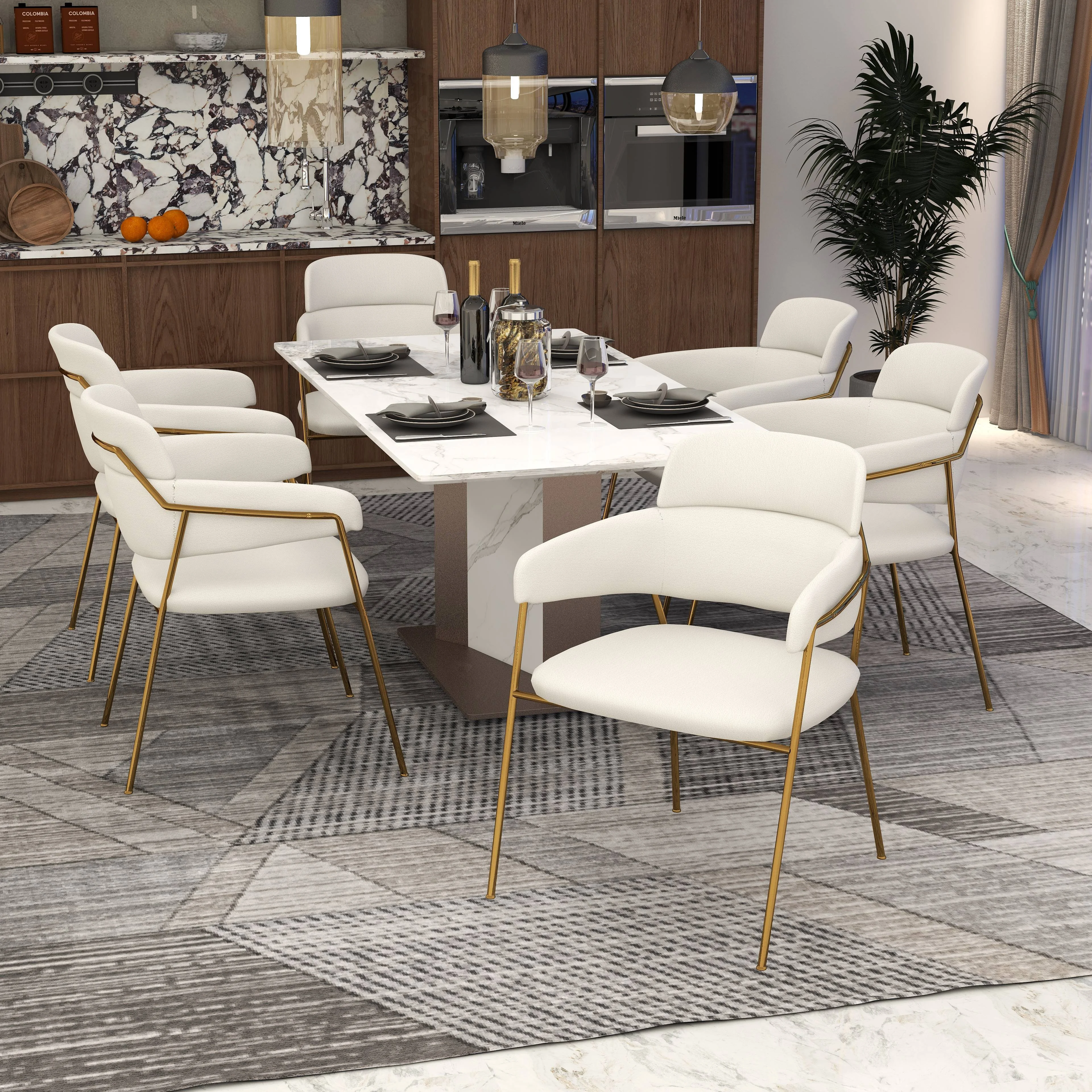 Axis Collection Modern Gold Dining Chair in White - Set of 4