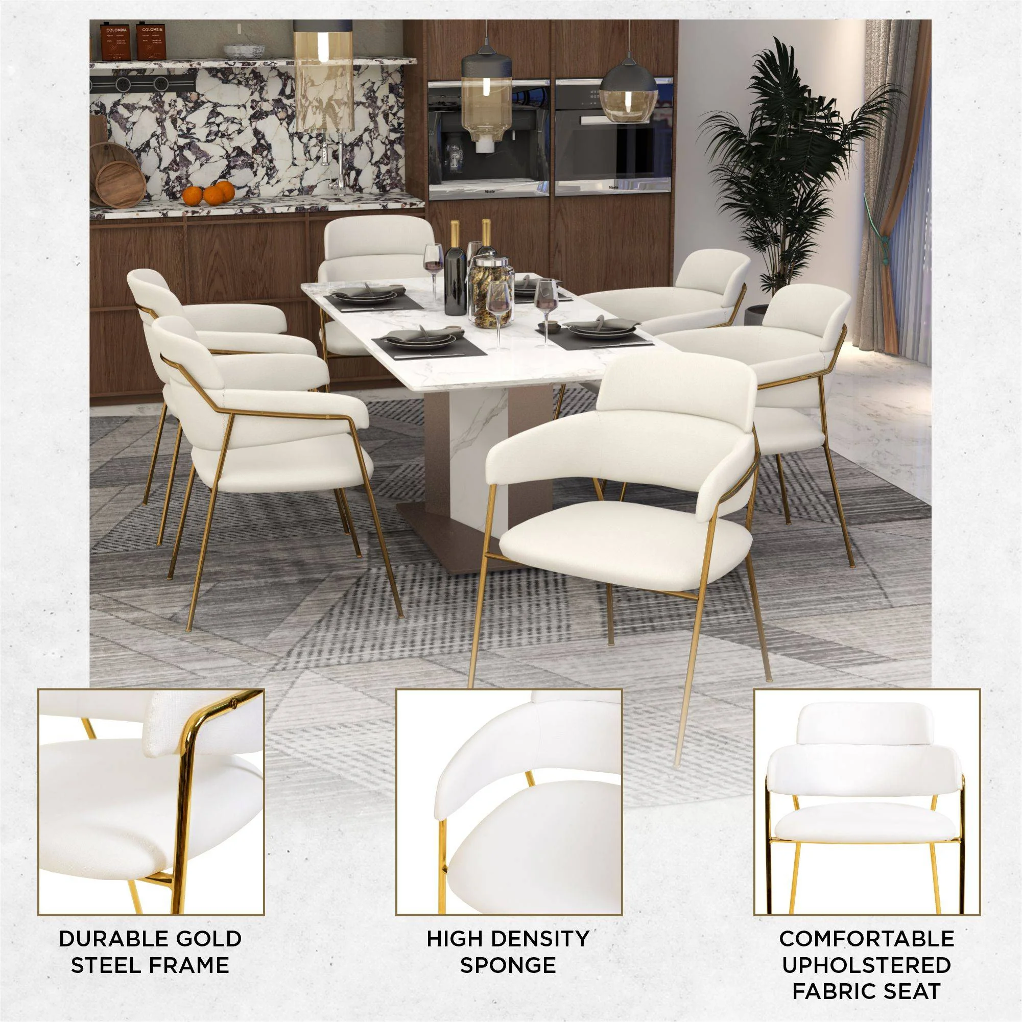 Axis Collection Modern Gold Dining Chair in White - Set of 4