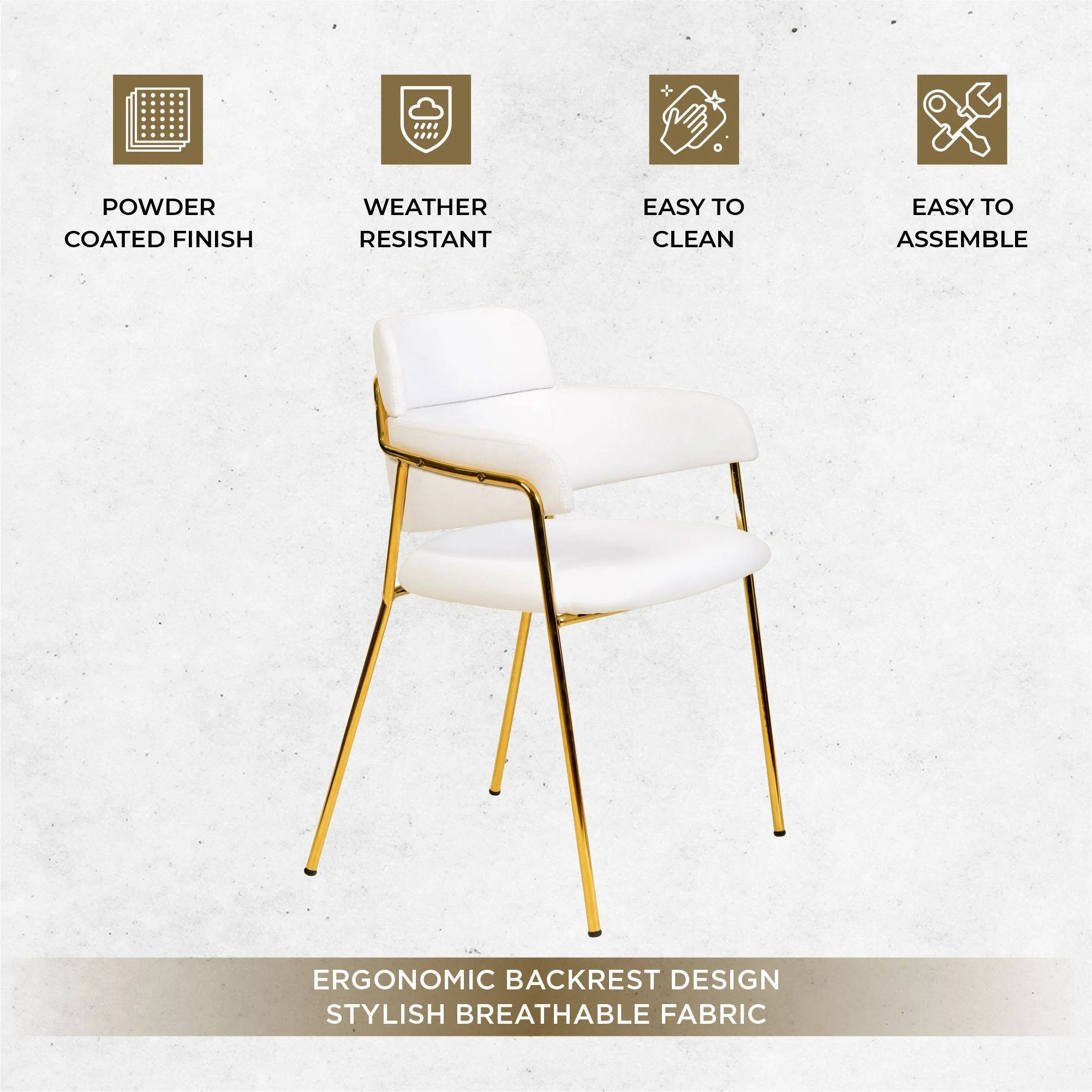 Axis Collection Modern Gold Dining Chair in White - Set of 4