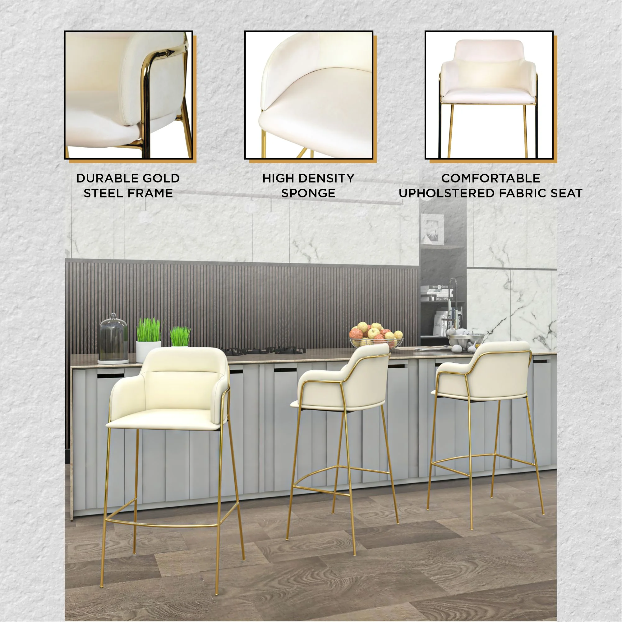 Axis Collection Modern Gold Bar height Chair in Biege