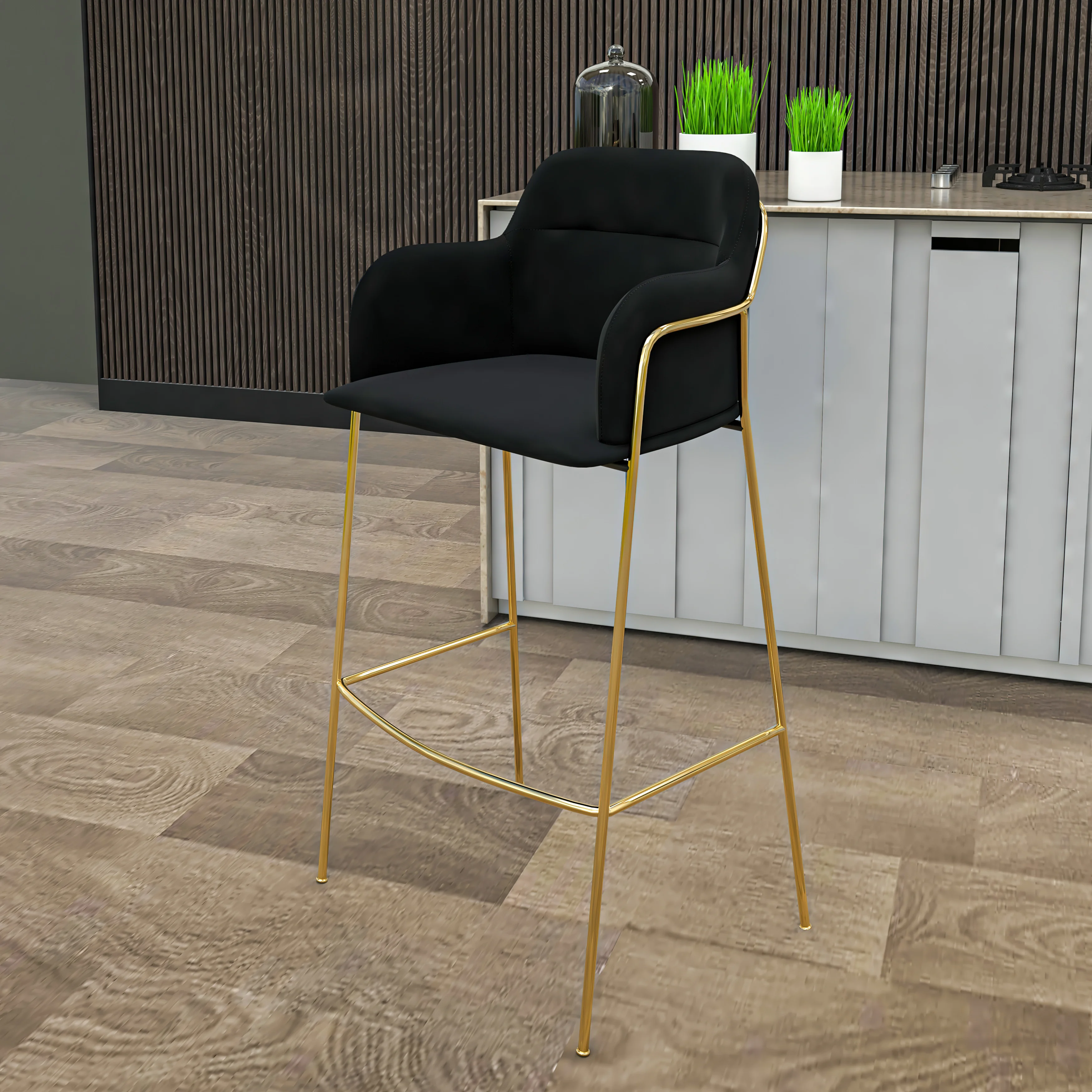 Axis Collection Modern Gold Bar height Chair in Black