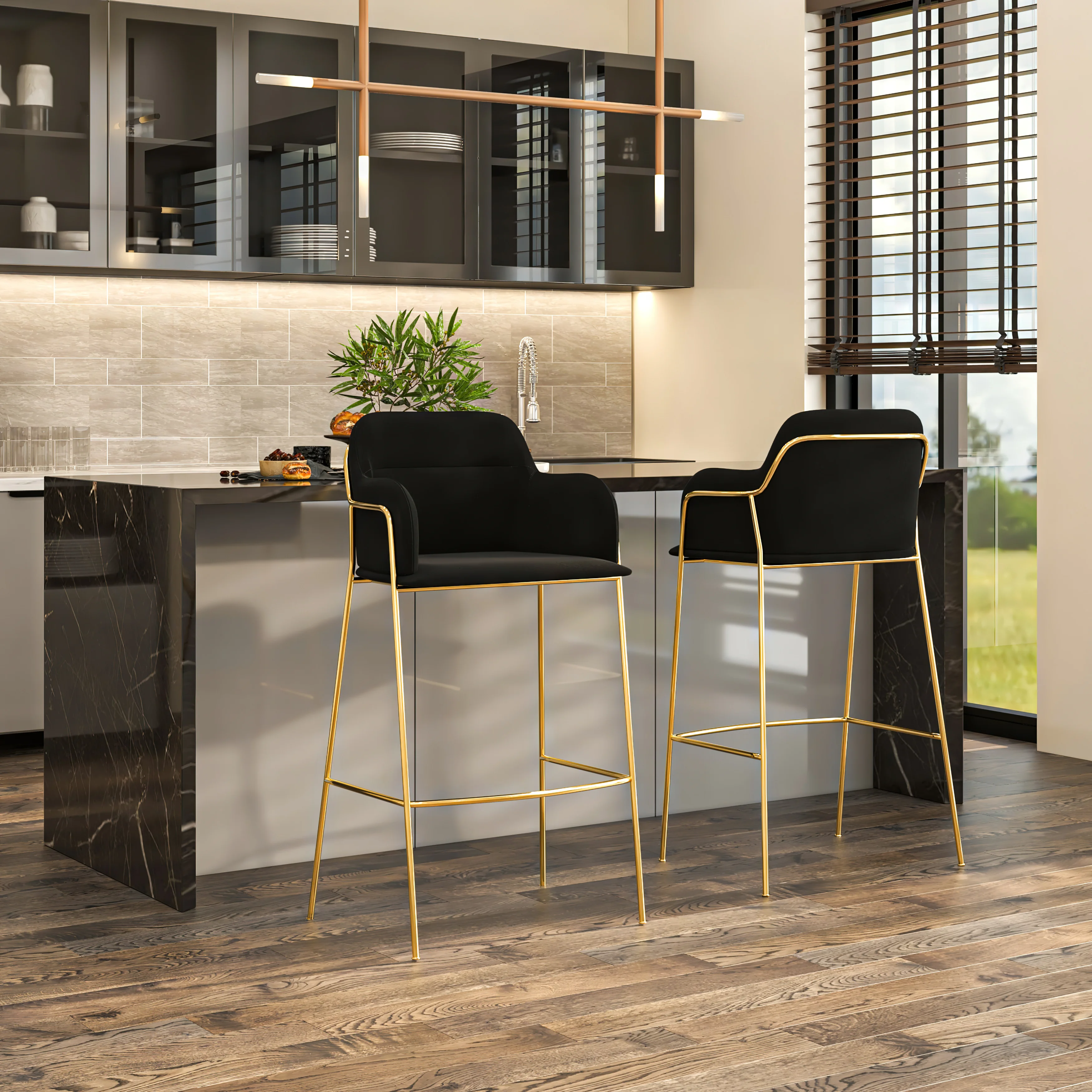 Axis Collection Modern Gold Bar height Chair in Black