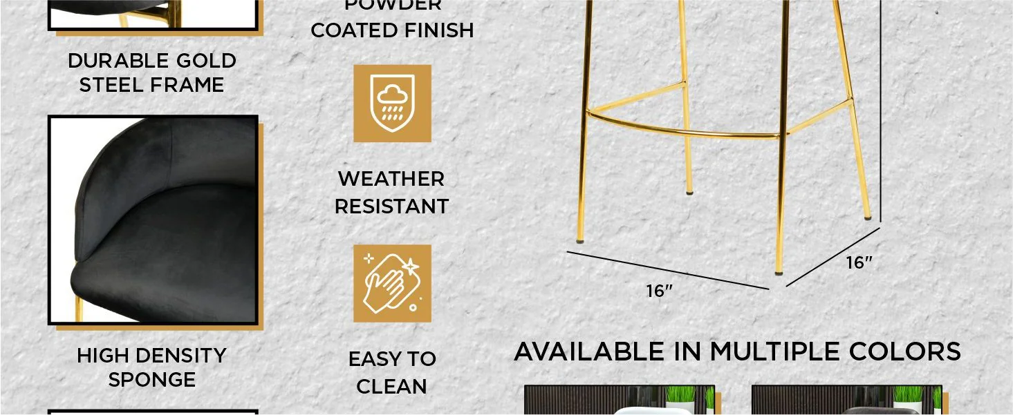 Axis Collection Modern Gold Bar height Chair in Black