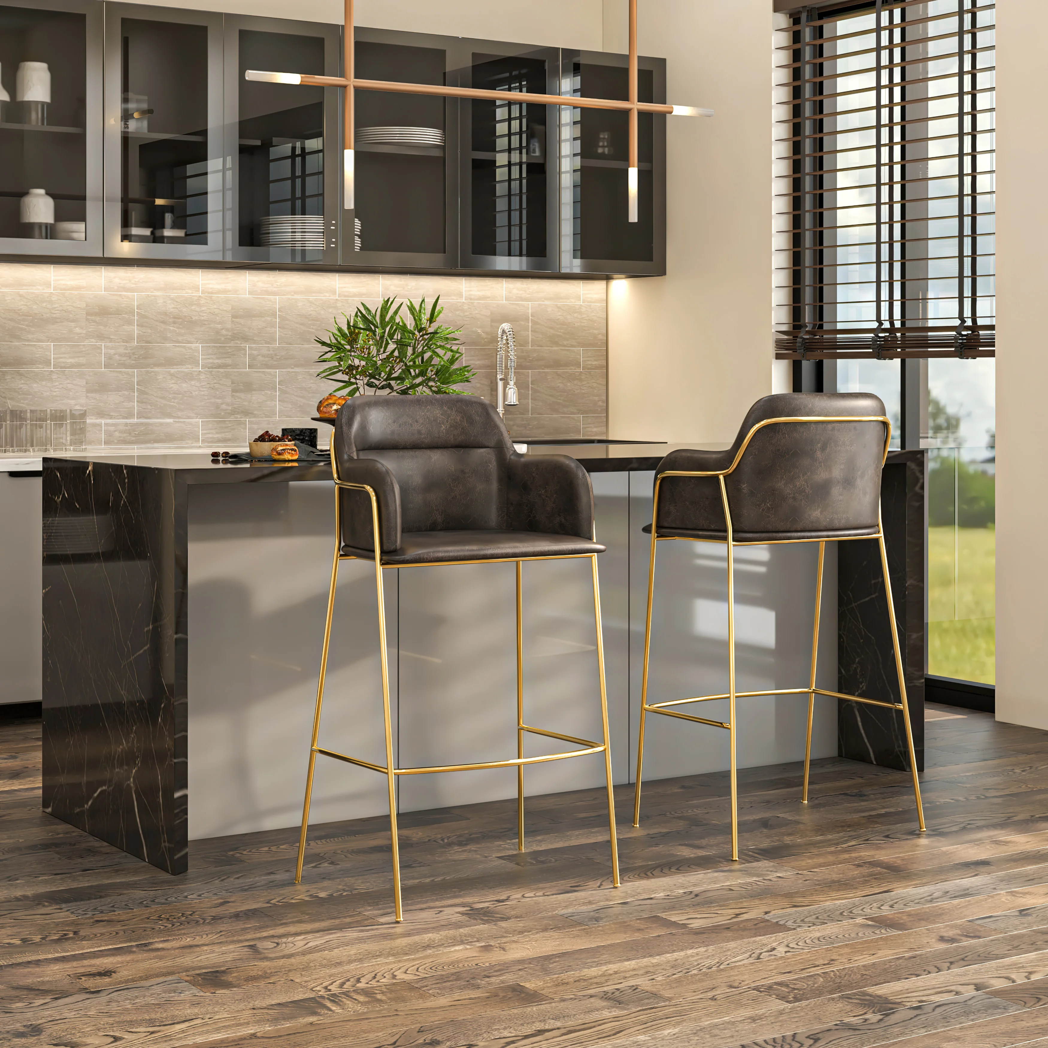 Axis Collection Modern Gold Bar height Chair in Charcoal