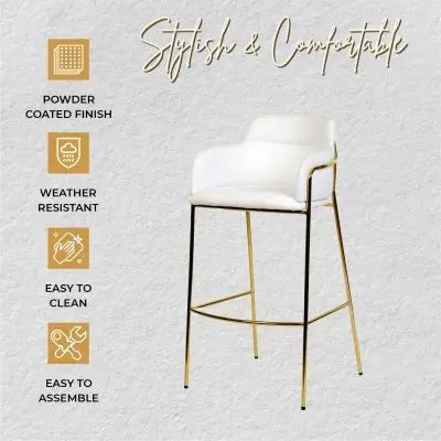 Axis Collection Modern Gold Bar height Chair in White