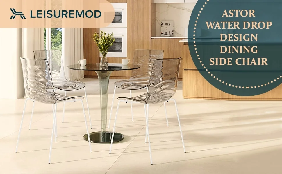 Astor Water Ripple Design Dining Chair in White Base Clear Seat Set of 2