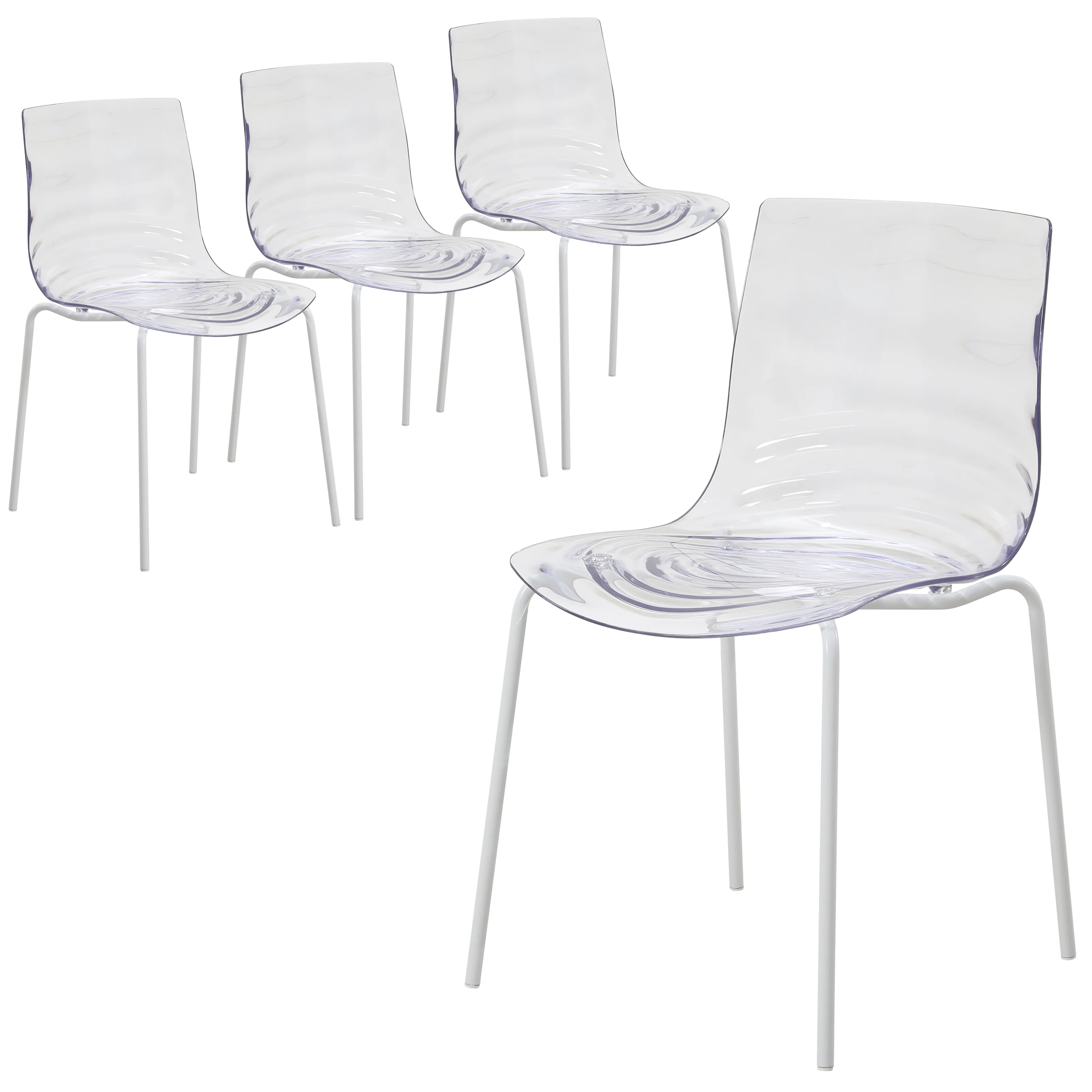 Astor Water Ripple Design Dining Chair in White Base Clear Seat Set of 4