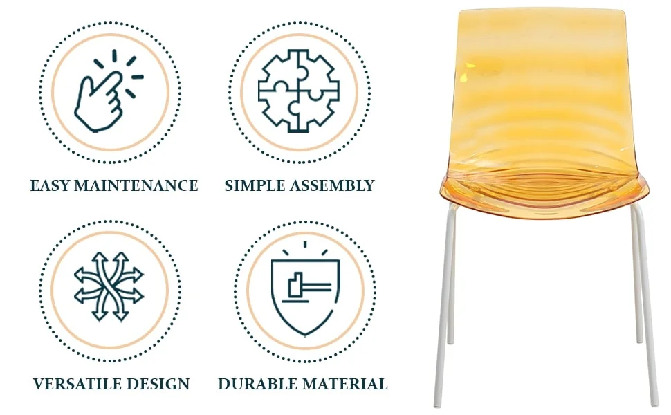 Astor Water Ripple Design Dining Chair in White Base Orange Seat