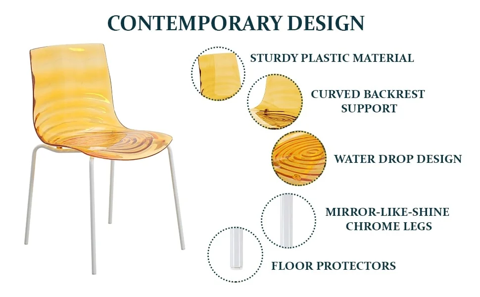 Astor Water Ripple Design Dining Chair in White Base Orange Seat