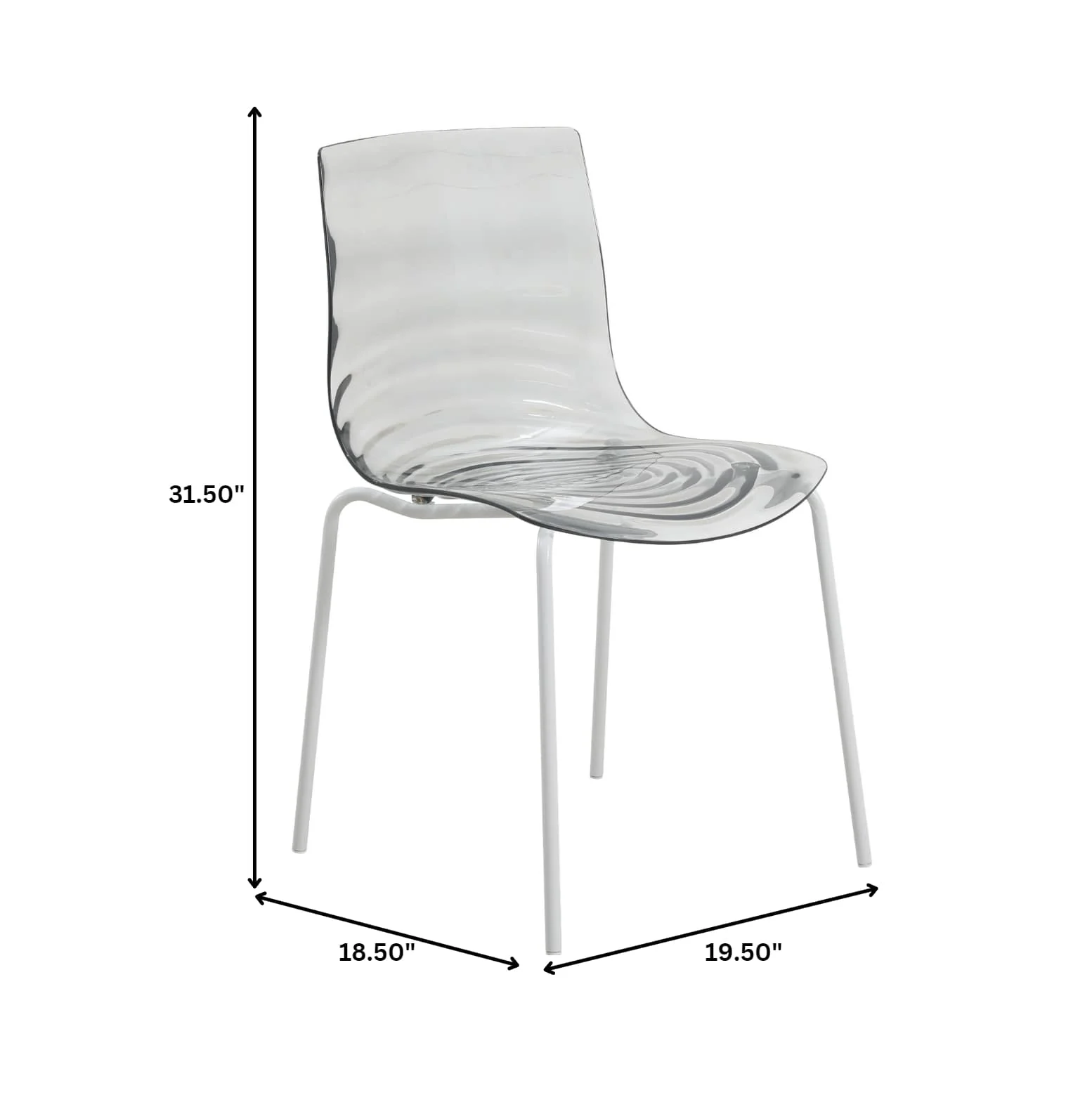 Astor Water Ripple Design Dining Chair in White Base Trans Black Seat Set of 2