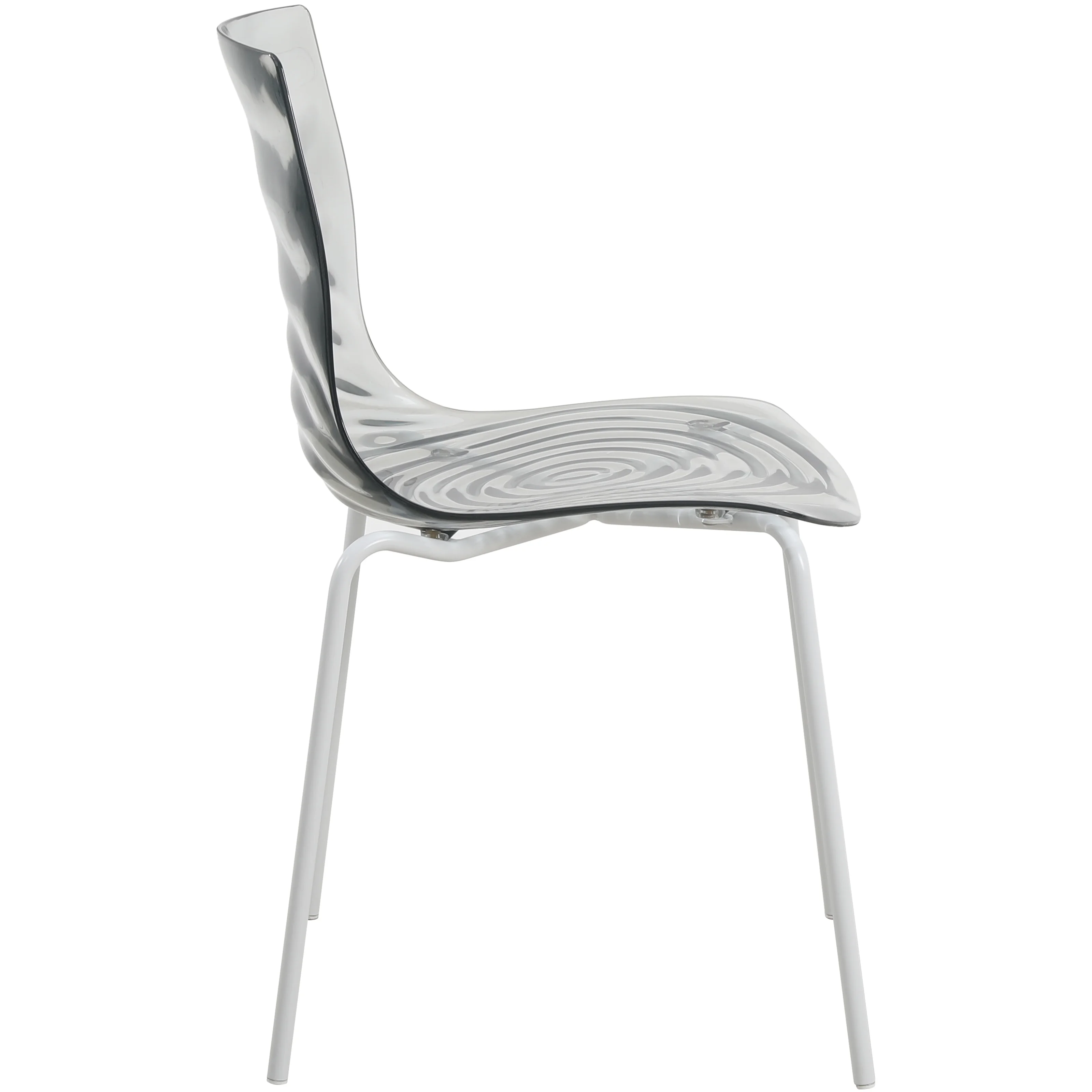 Astor Water Ripple Design Dining Chair in White Base Trans Black Seat Set of 4