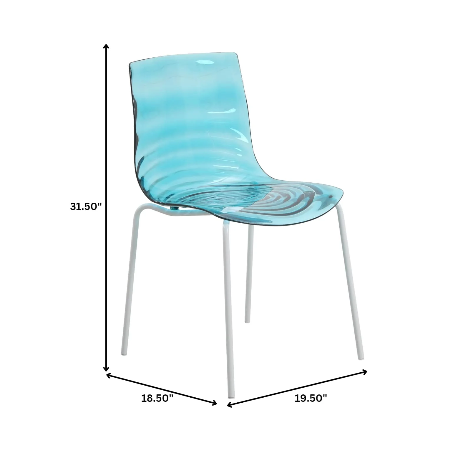 Astor Water Ripple Design Dining Chair in White Base Trans Blue Seat