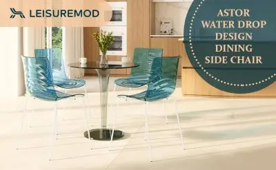 Astor Water Ripple Design Dining Chair in White Base Trans Blue Seat Set of 2