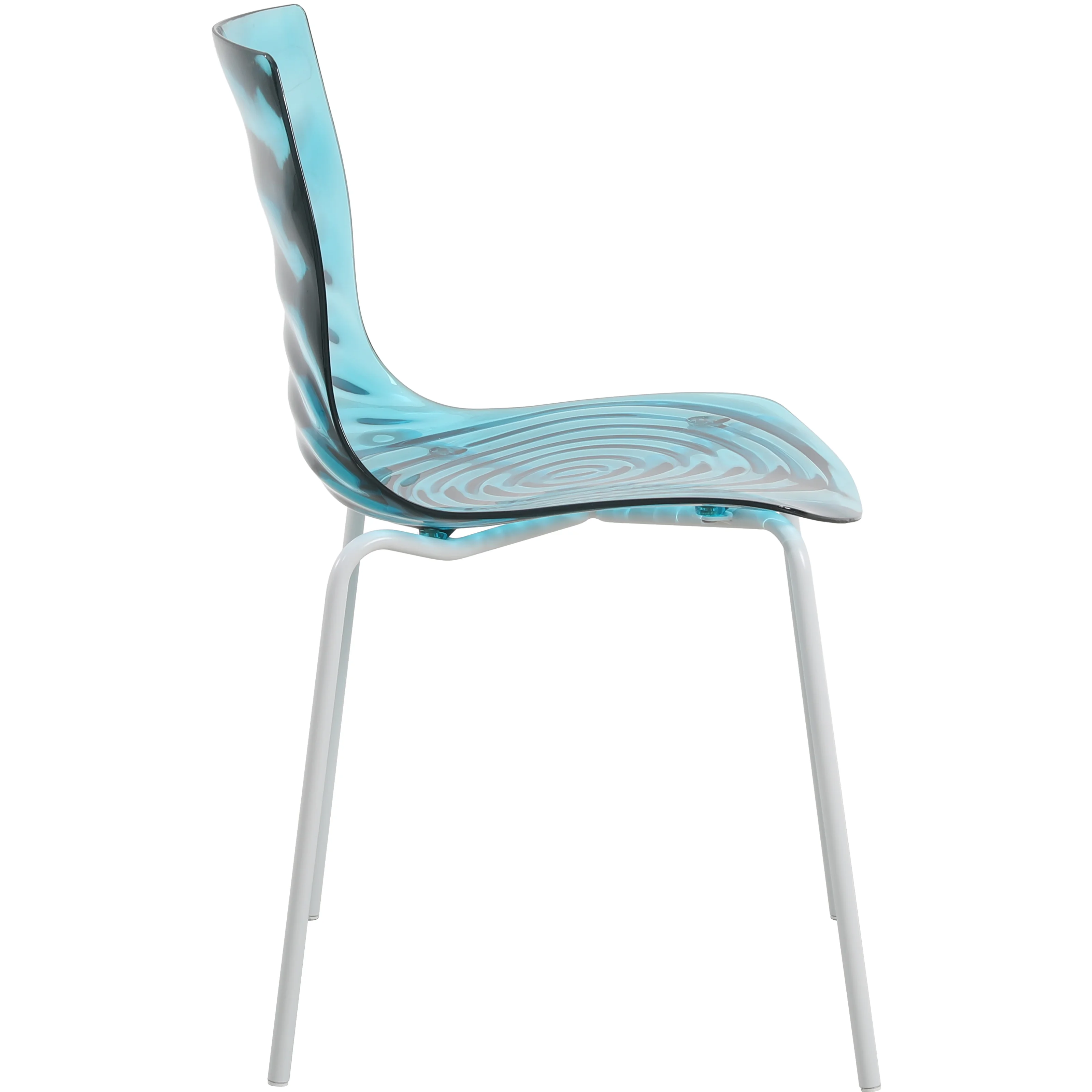 Astor Water Ripple Design Dining Chair in White Base Trans Blue Seat Set of 4