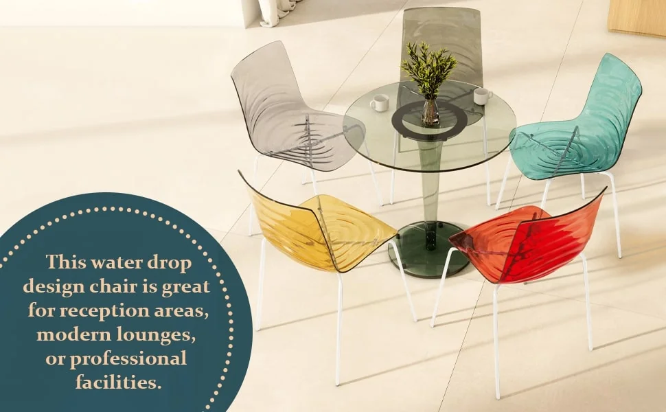 Astor Water Ripple Design Dining Chair in White Base Trans Red Seat