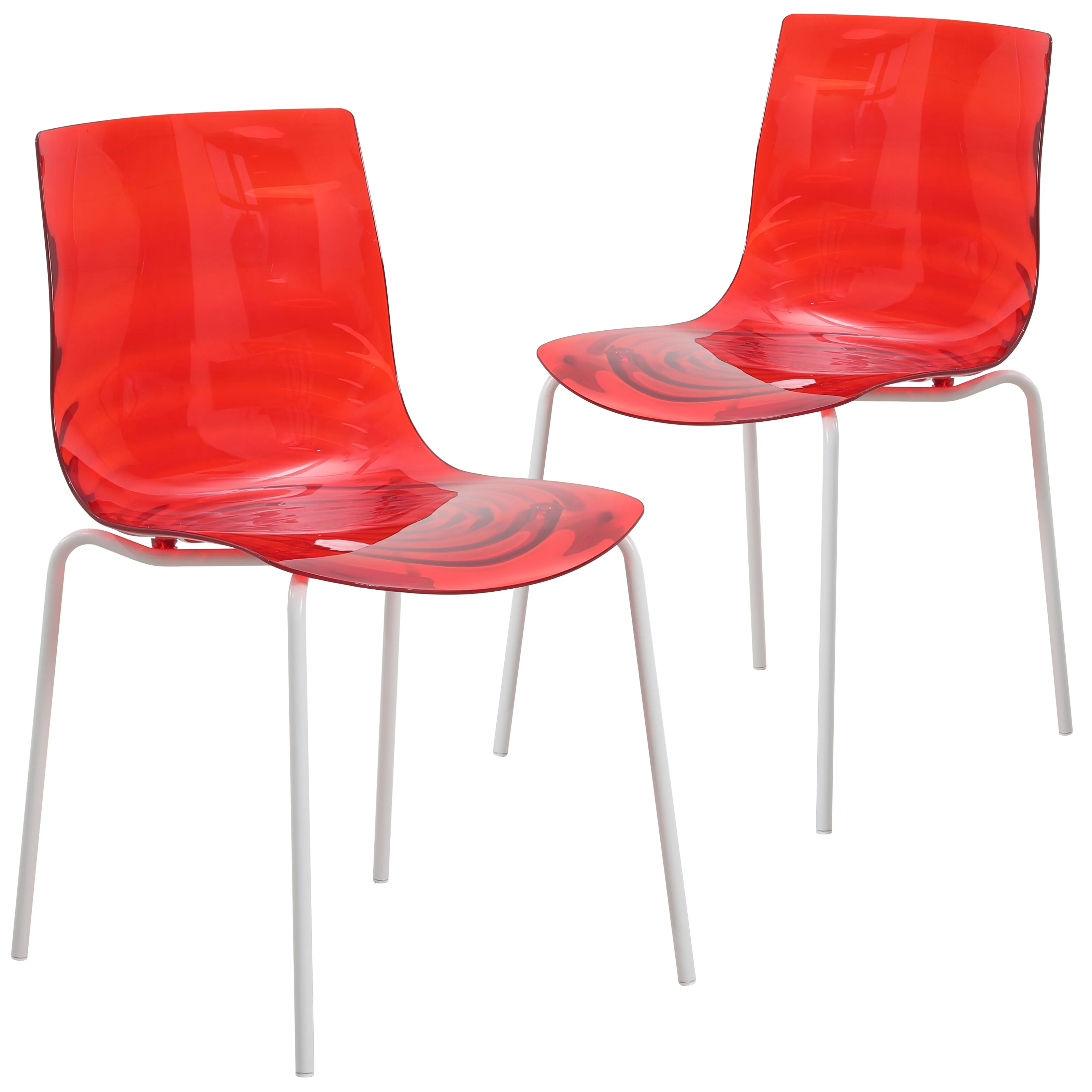 Astor Water Ripple Design Dining Chair in White Base Trans Red Seat Set of 2