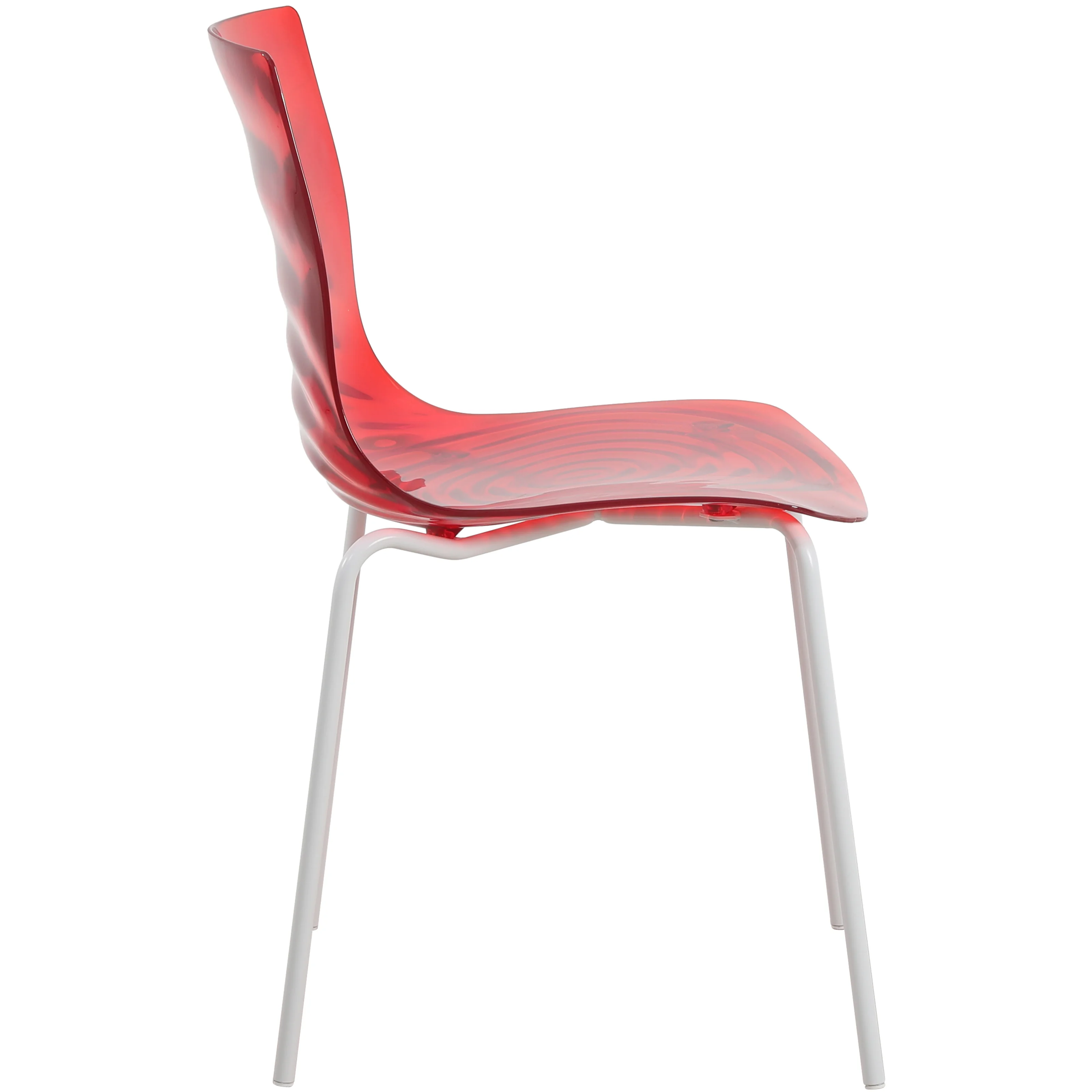 Astor Water Ripple Design Dining Chair in White Base Trans Red Seat Set of 2