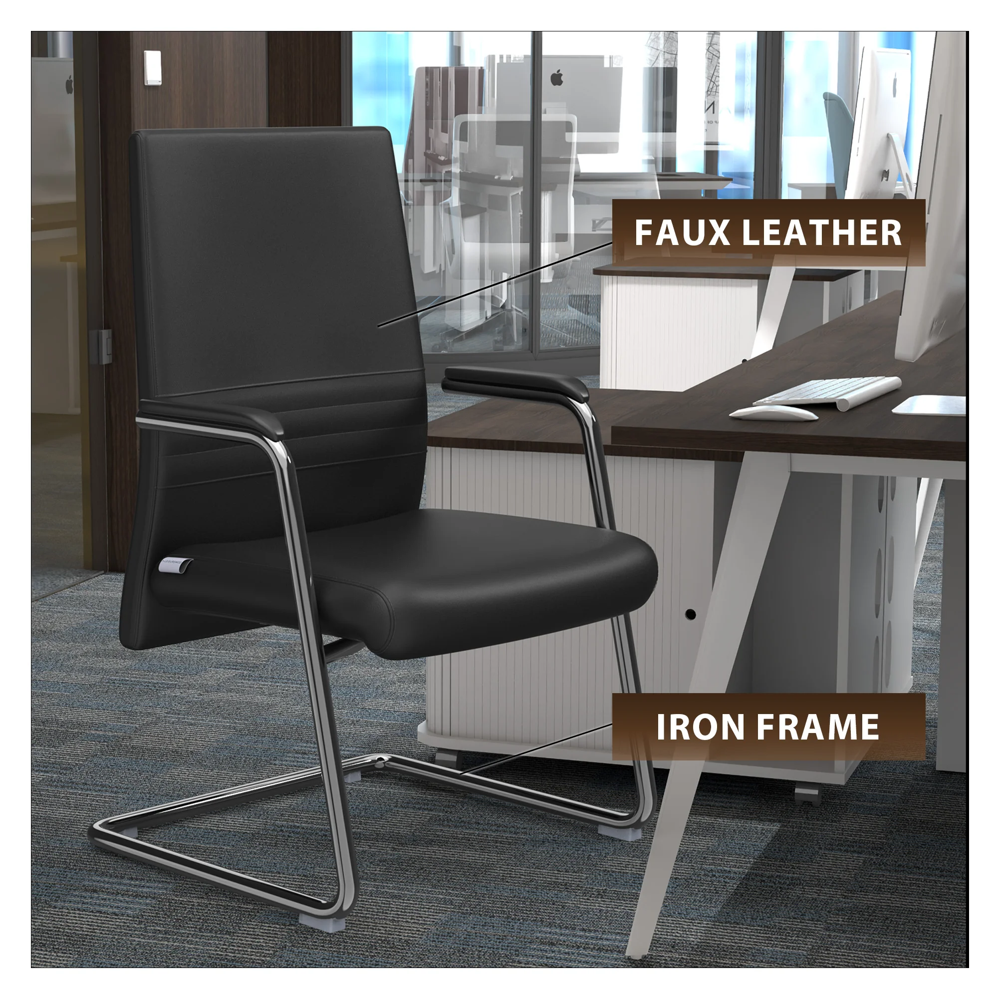 Aleen Series Guest Office Chair In Black Leather