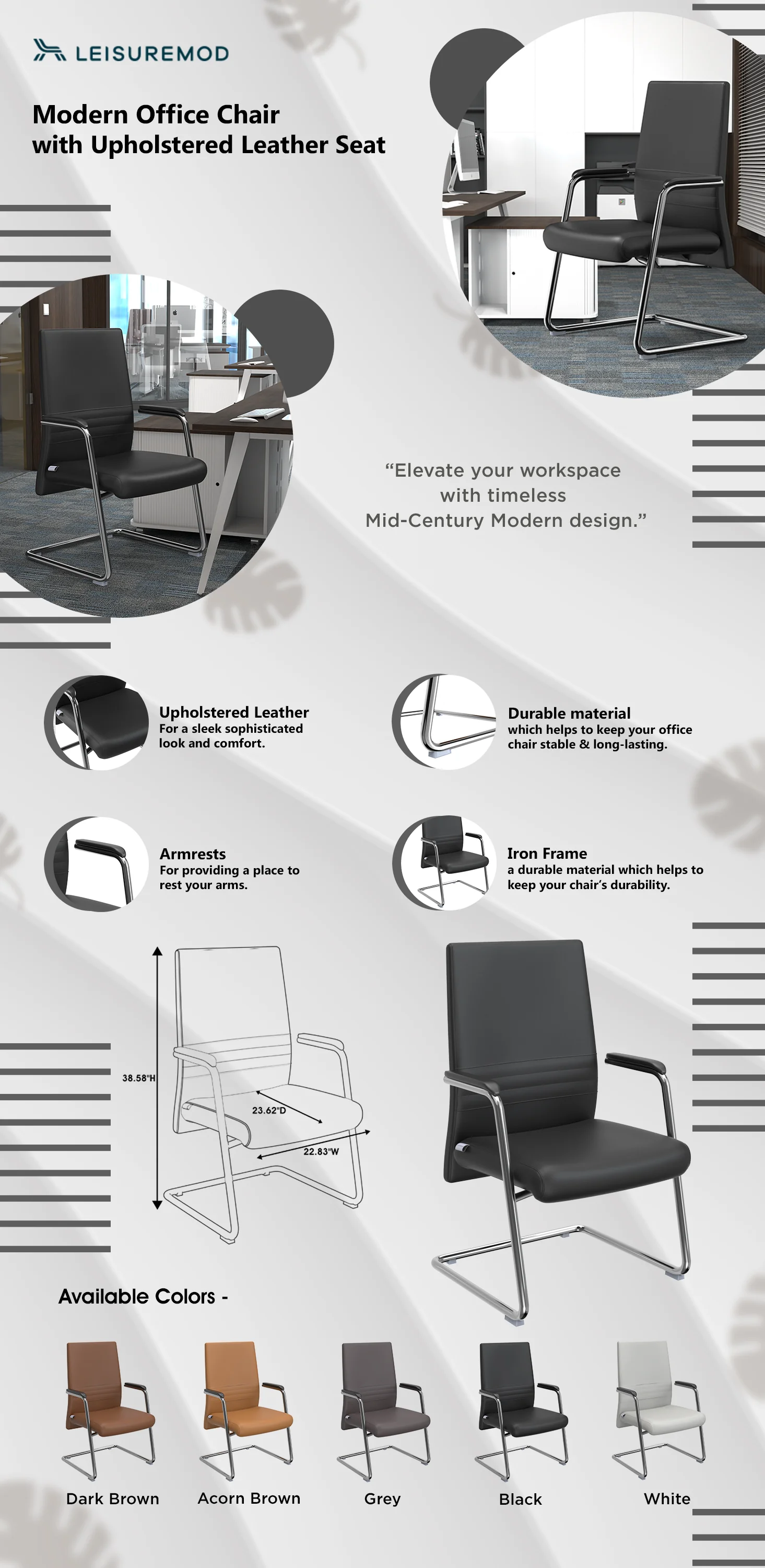 Aleen Series Guest Office Chair In Black Leather