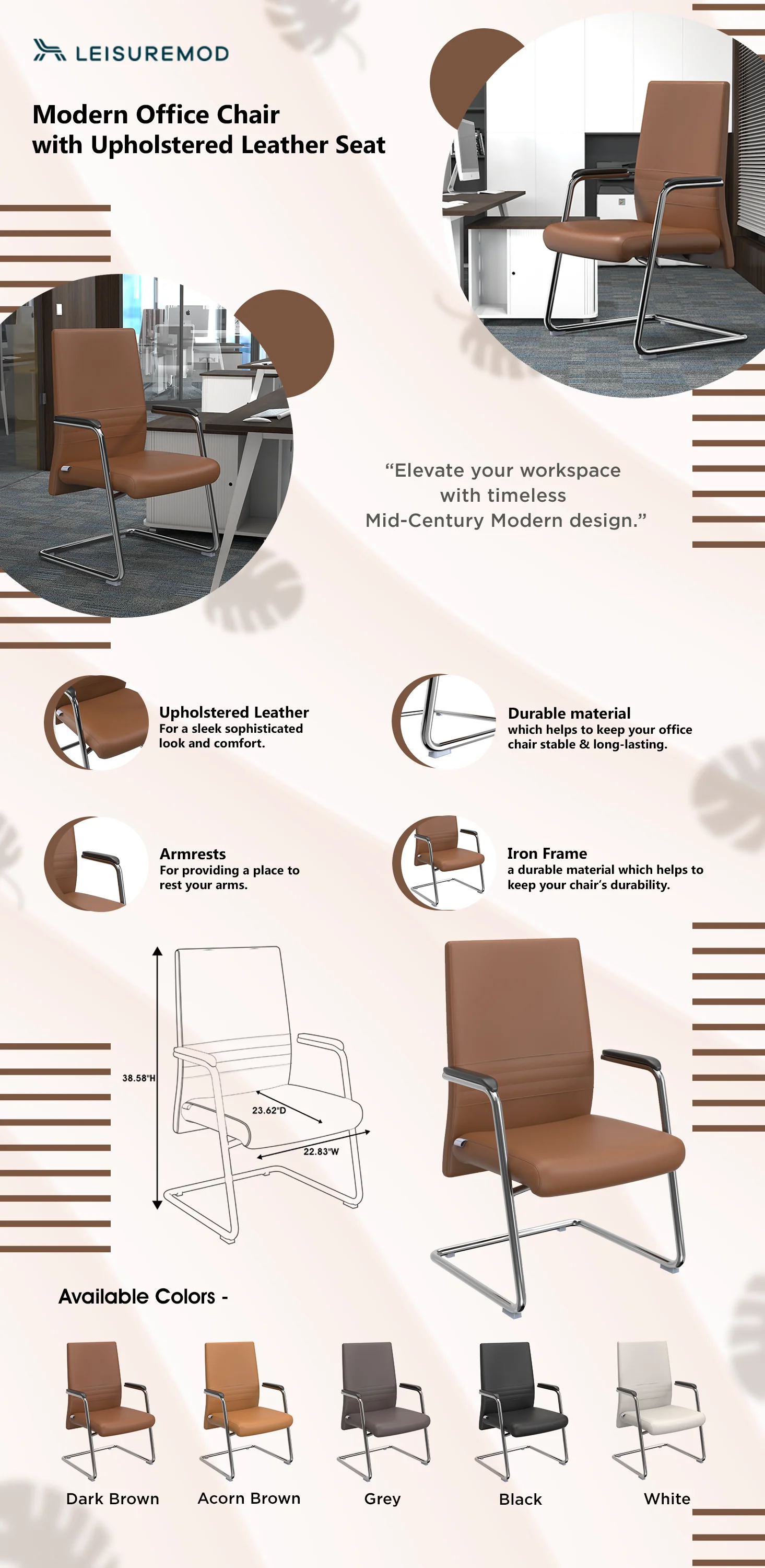 Aleen Series Guest Office Chair In Dark Brown Leather