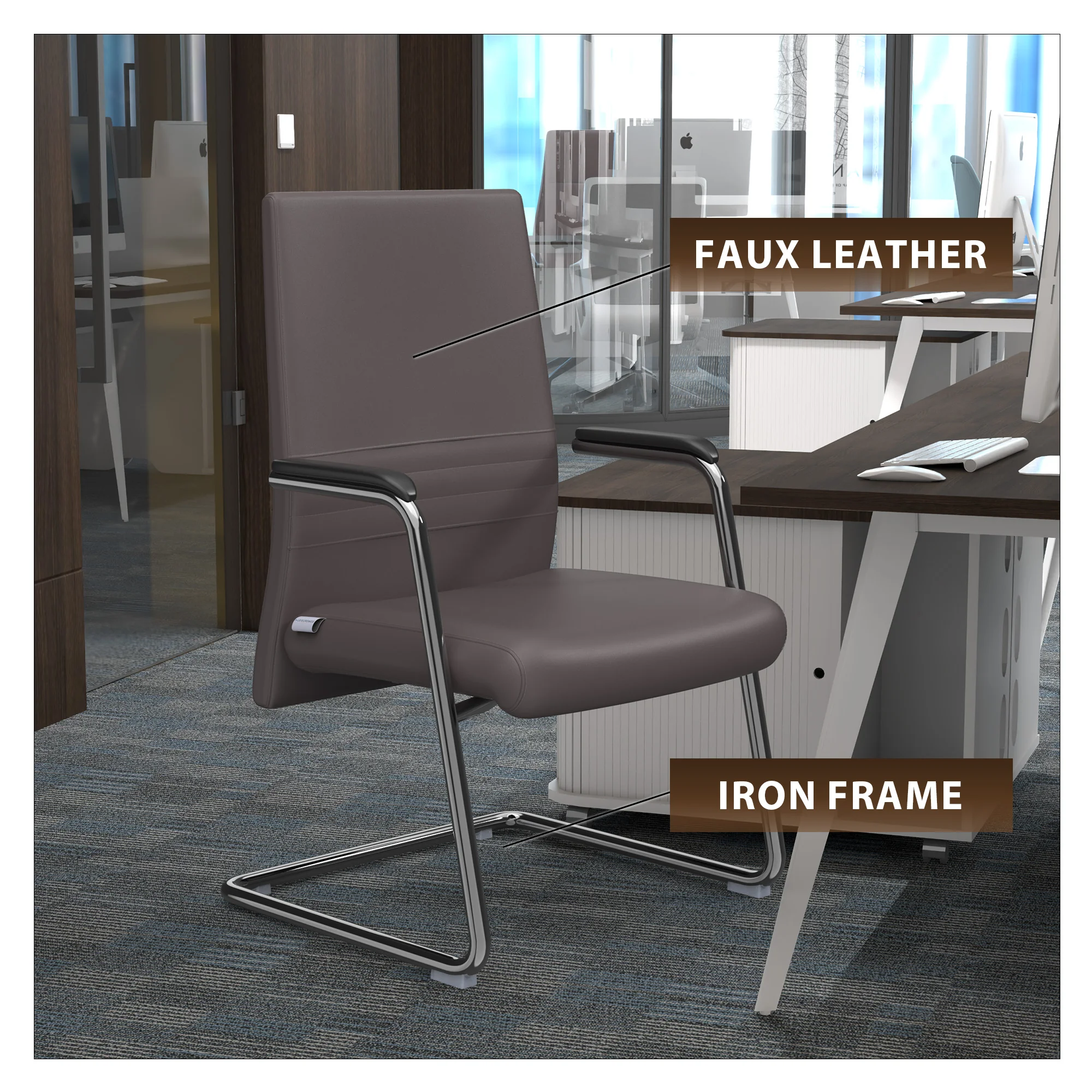 Aleen Series Guest Office Chair In Grey Leather