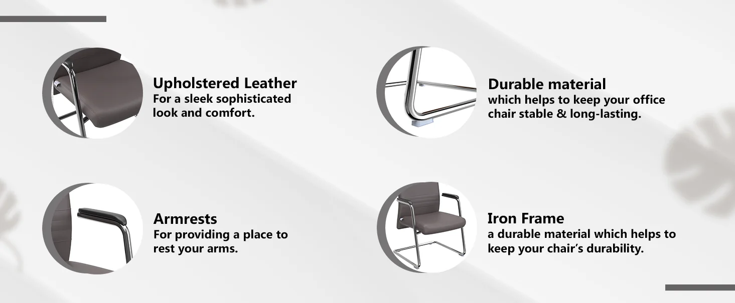 Aleen Series Guest Office Chair In Grey Leather