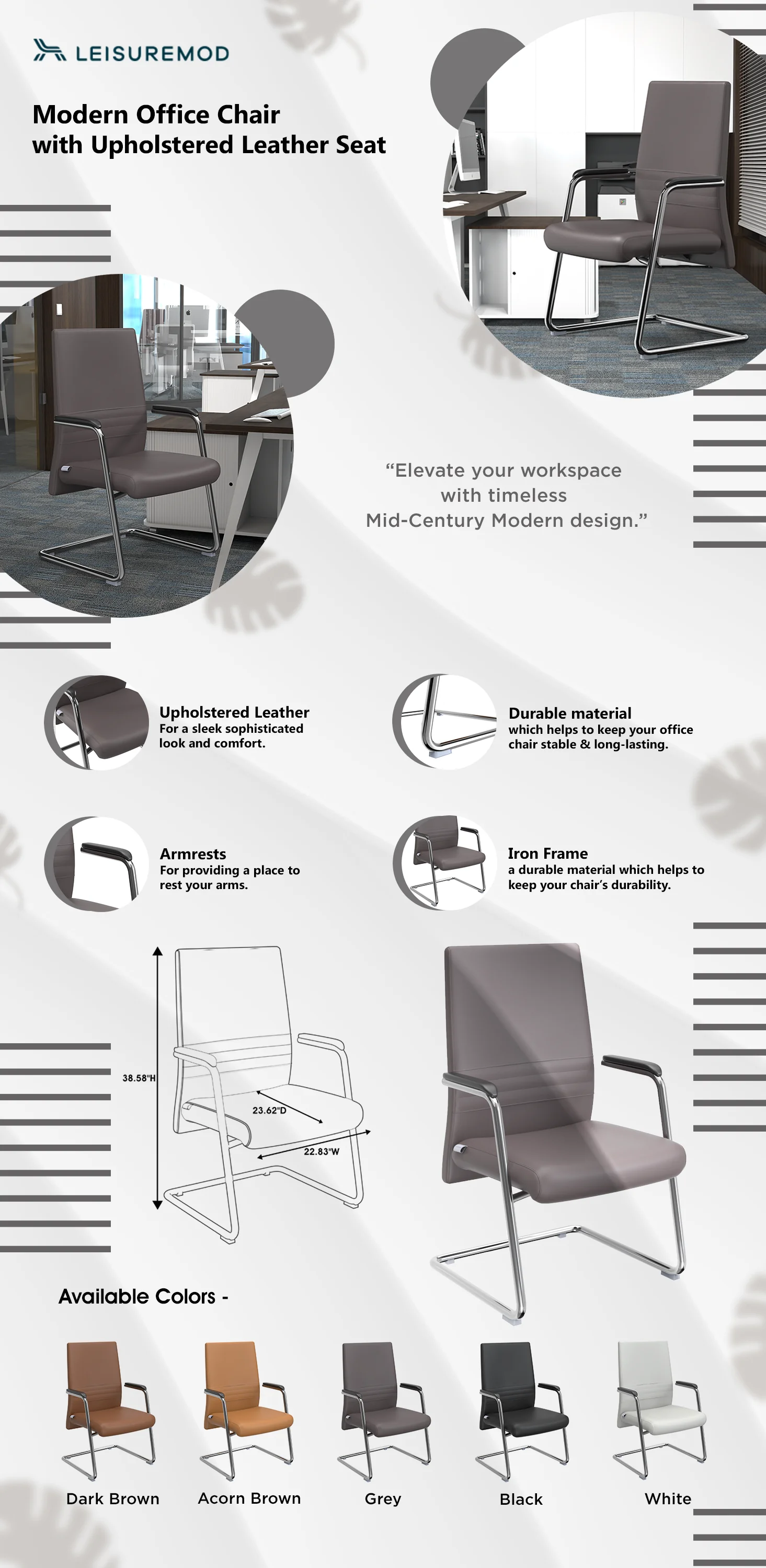 Aleen Series Guest Office Chair In Grey Leather