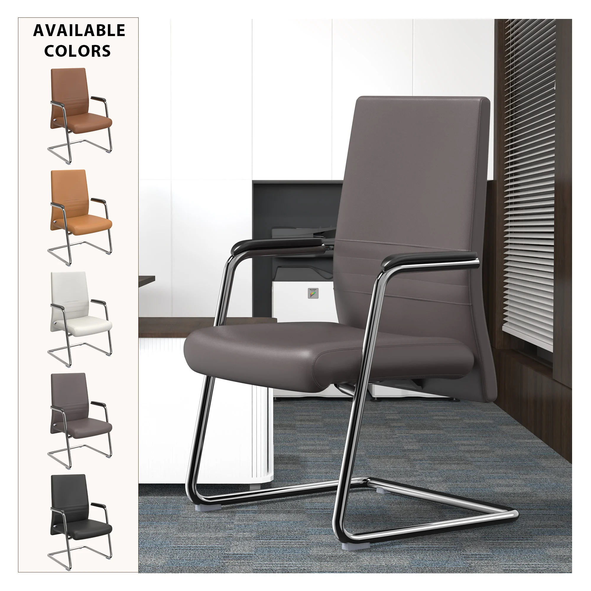 Aleen Series Guest Office Chair In Grey Leather