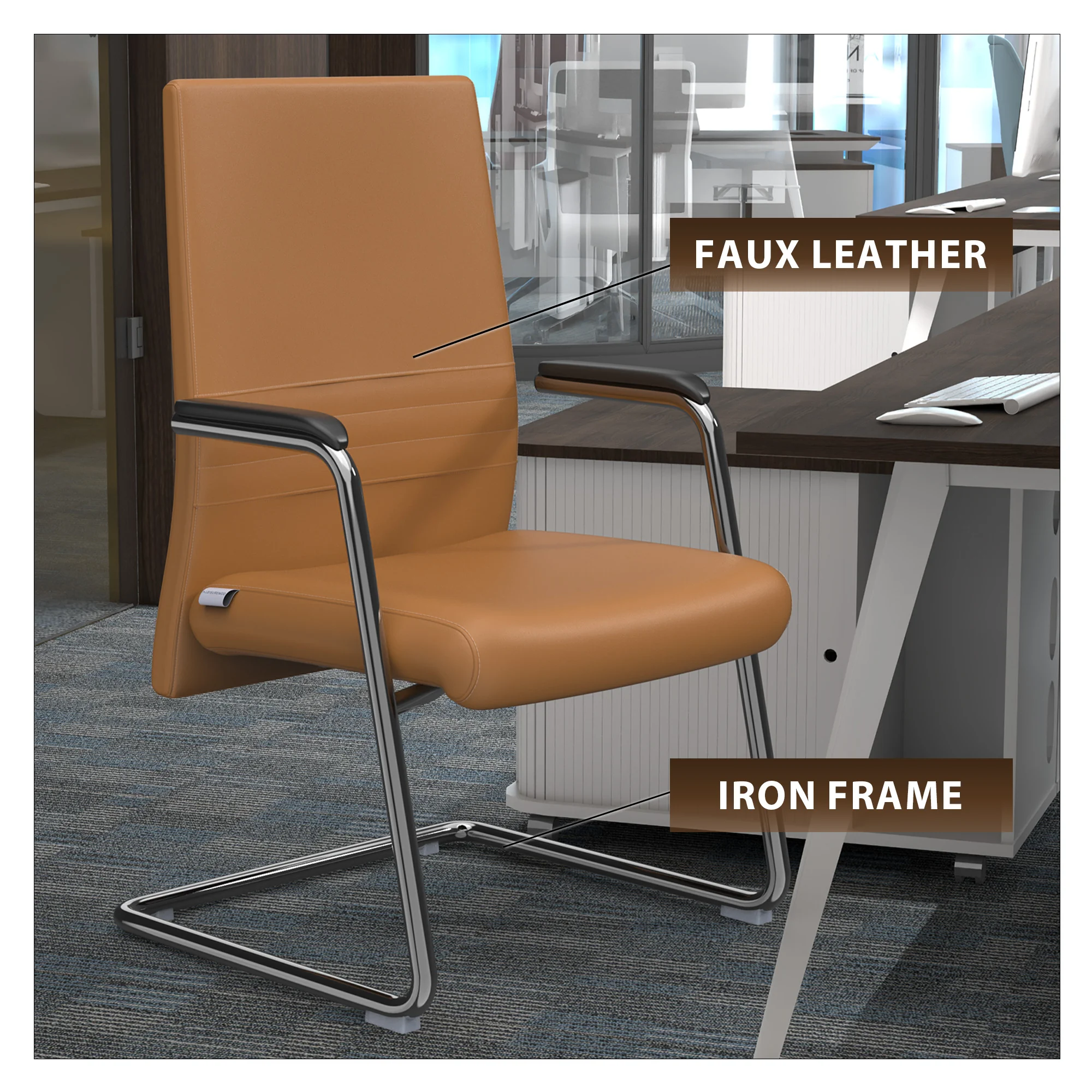 Aleen Series Guest Office Chair In Acorn Brown Leather