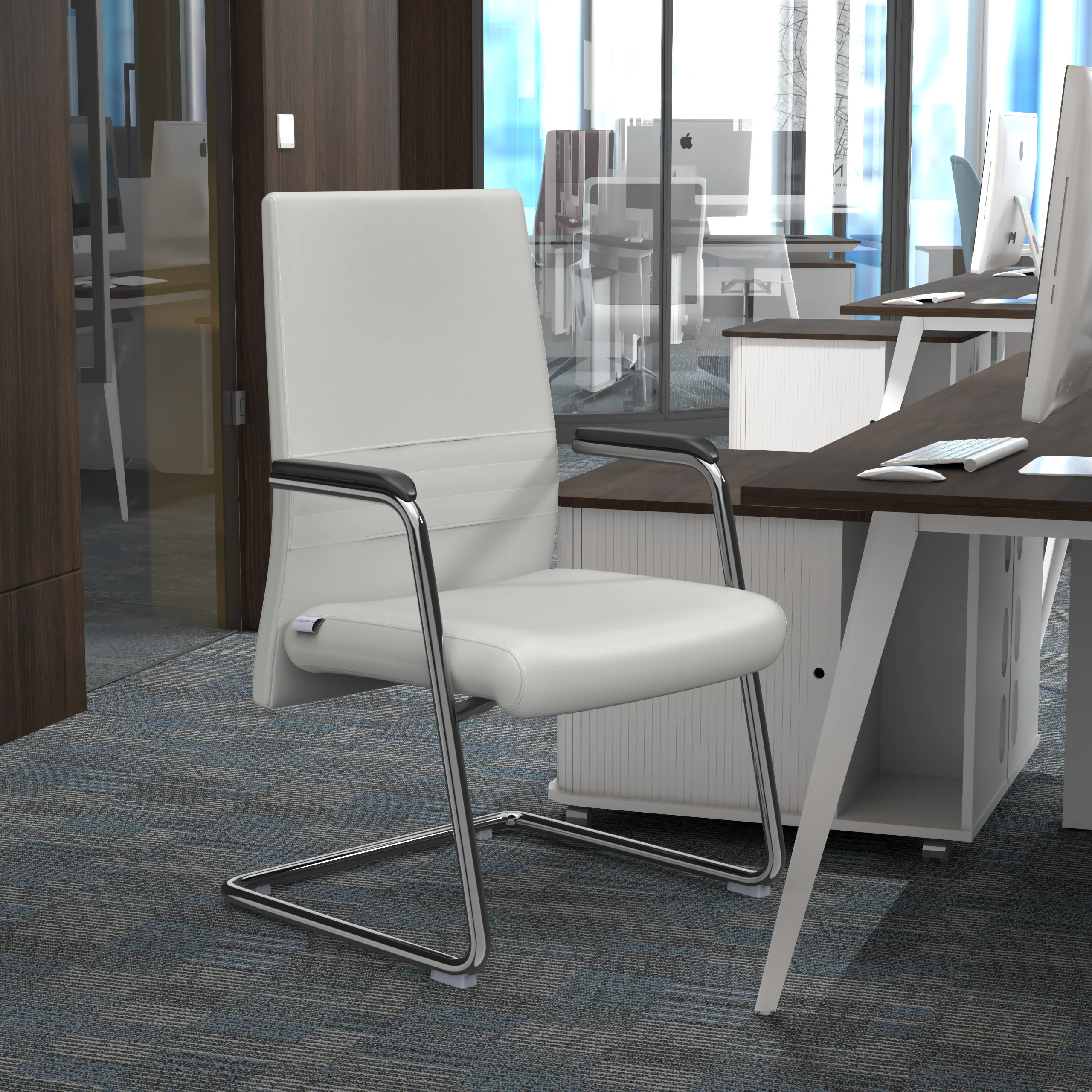 Aleen Series Guest Office Chair In White Leather