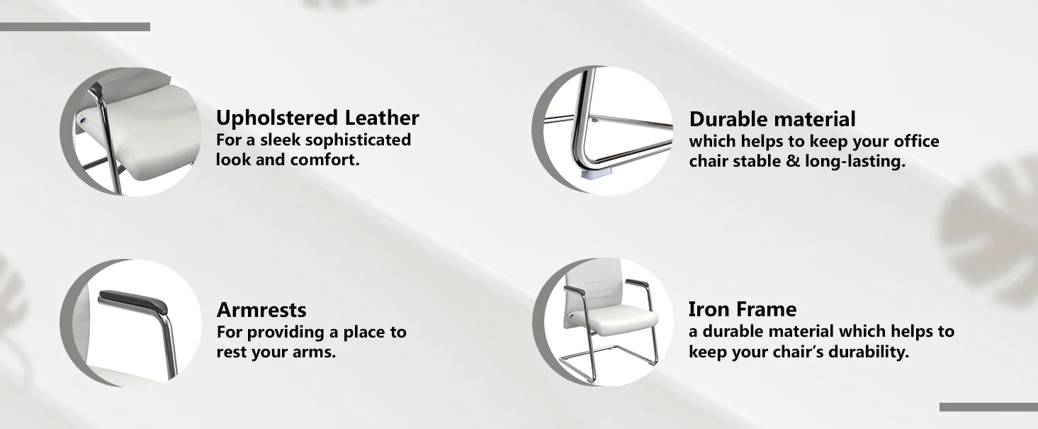 Aleen Series Guest Office Chair In White Leather