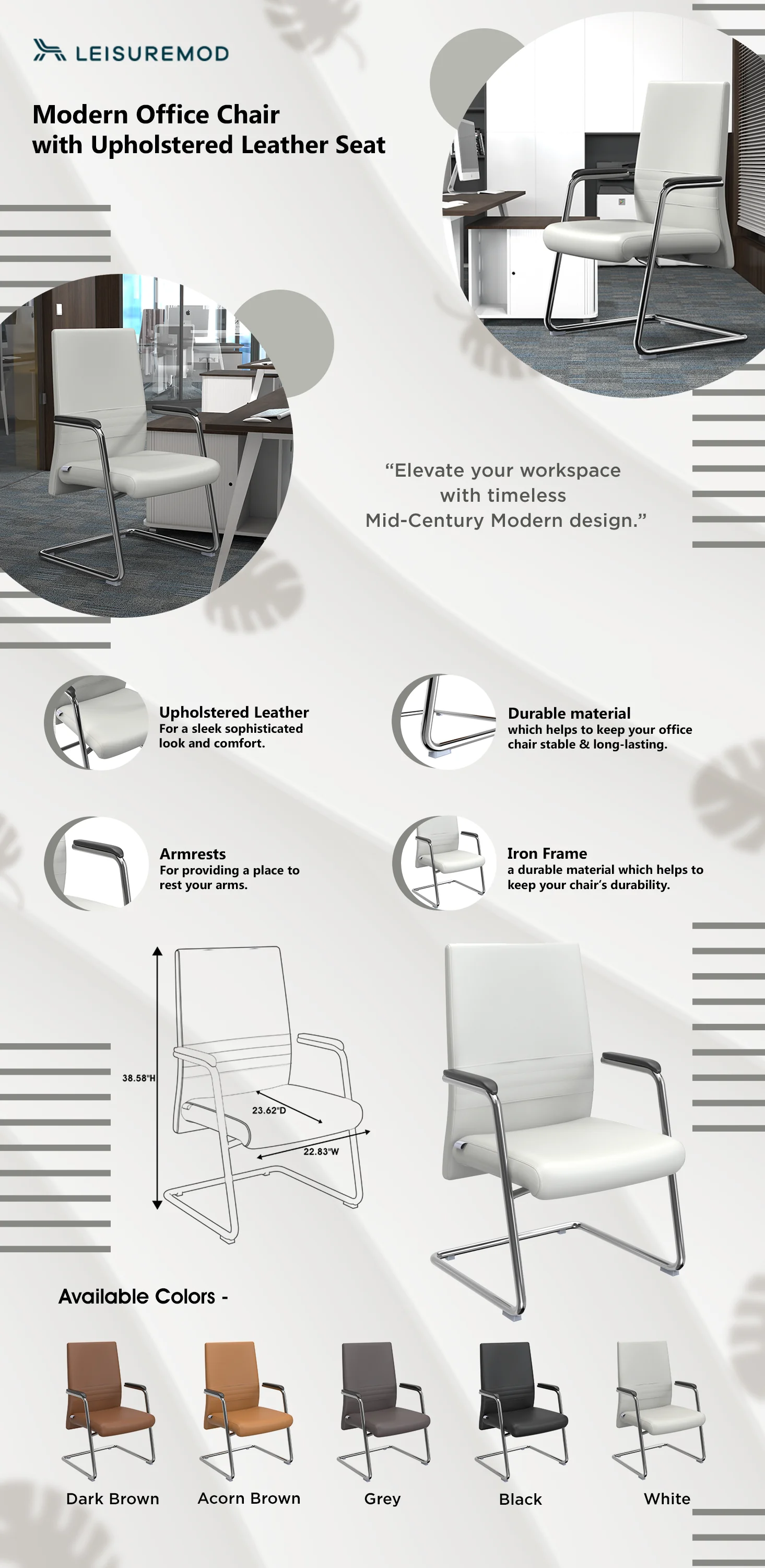 Aleen Series Guest Office Chair In White Leather