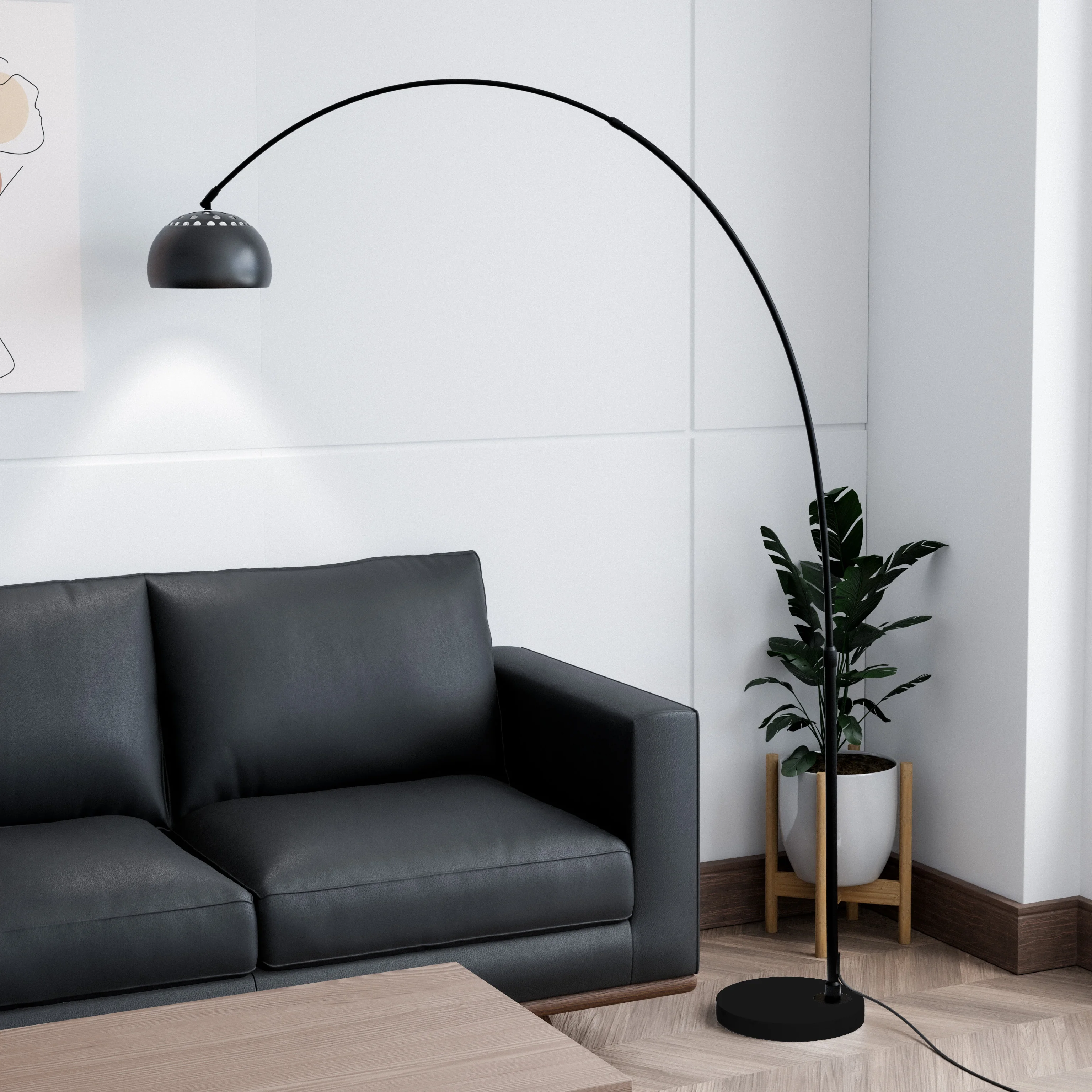 Arco Mid-Century Modern Arched Floor Lamp 75.6" Height with Black Round Marble Base and Metal Dome Lamp Shade for Living Room and Bedroom