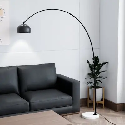 Arco Mid-Century Modern Arched Floor Lamp 75.6" Height with White Round Marble Base and Metal Dome Lamp Shade for Living Room and Bedroom