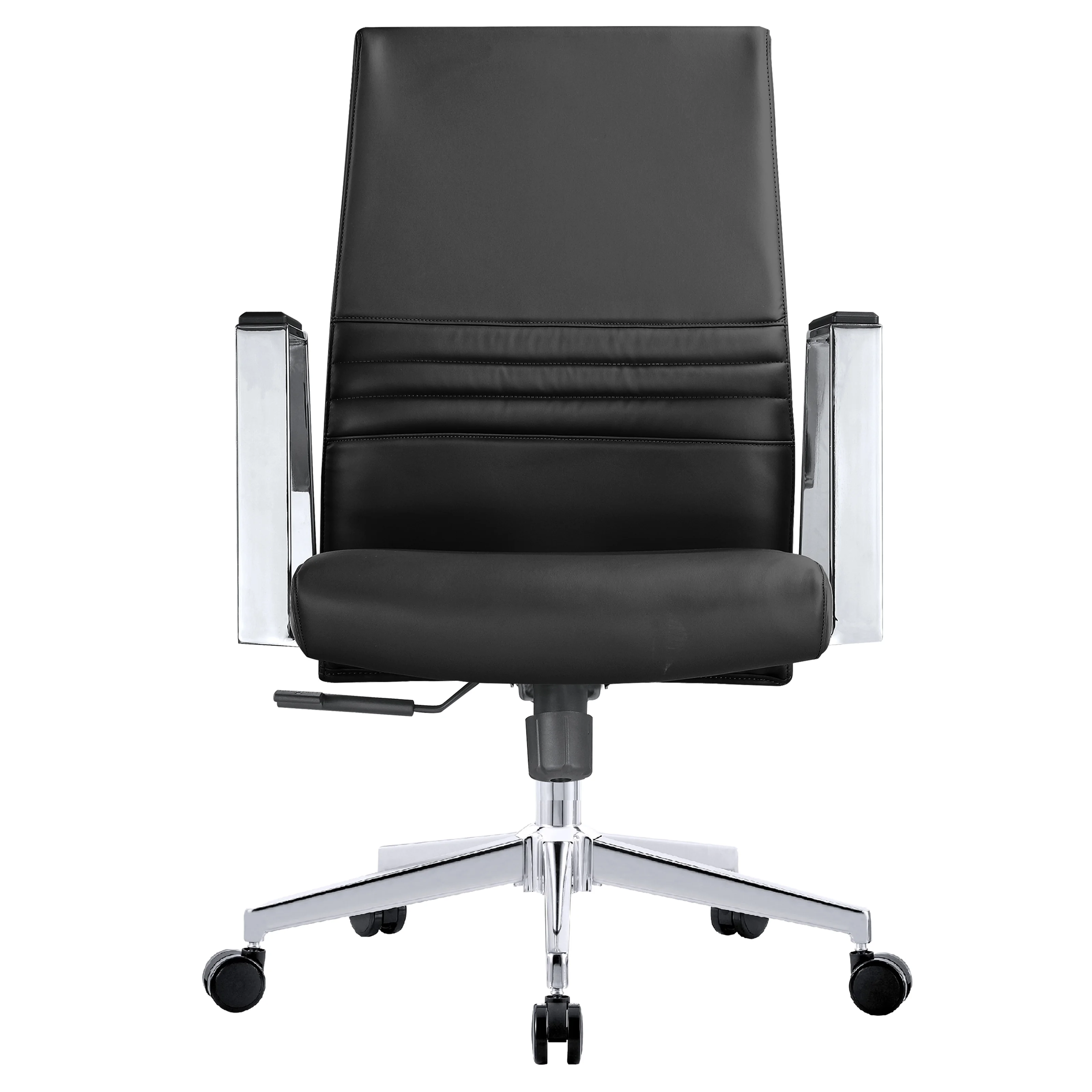Aleen Office Chair in Upholstered Leather and Iron Frame with Swivel and Tilt in Black