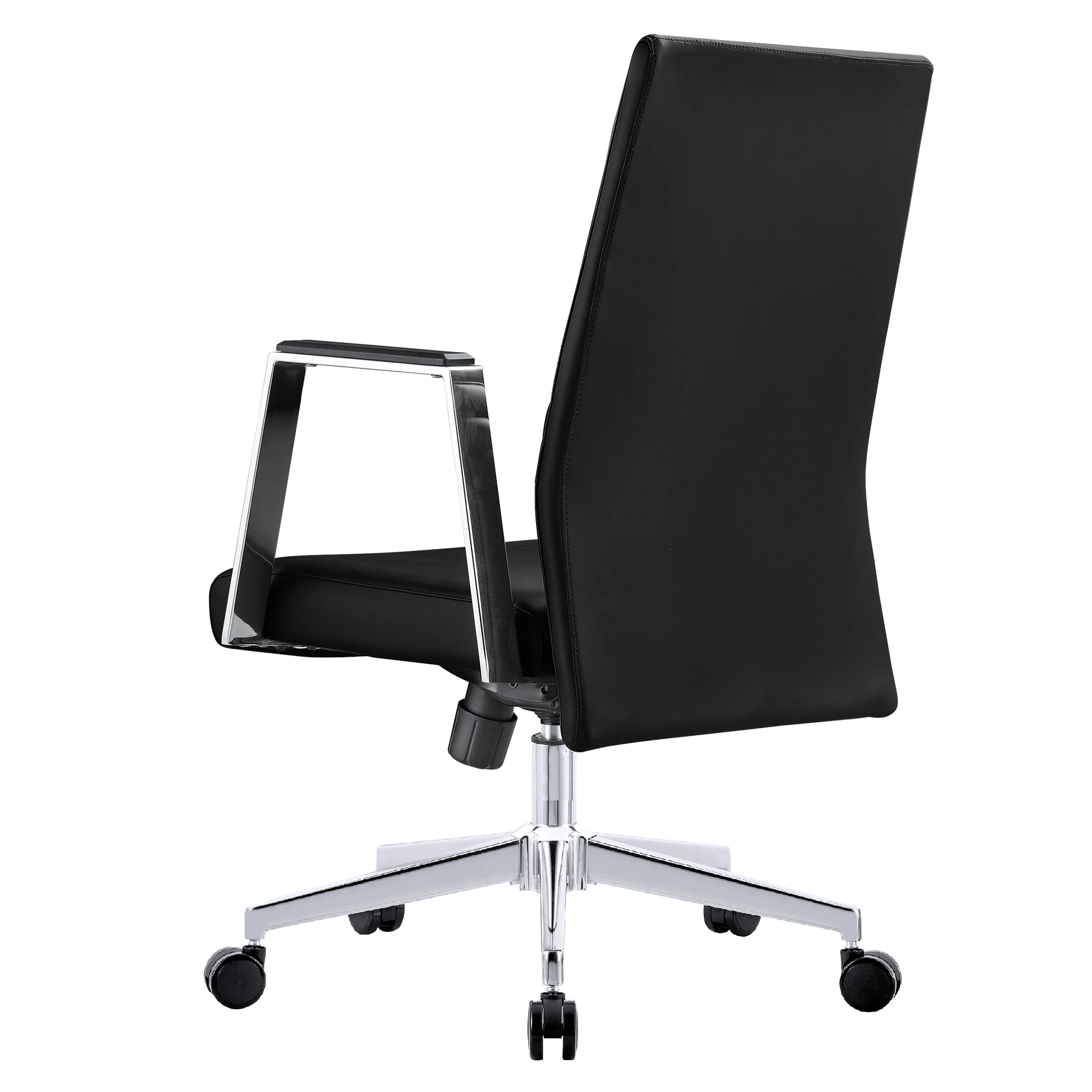 Aleen Office Chair in Upholstered Leather and Iron Frame with Swivel and Tilt in Black