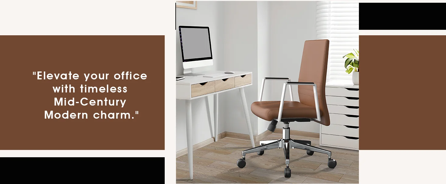 Aleen Office Chair in Upholstered Leather and Iron Frame with Swivel and Tilt in Dark Brown