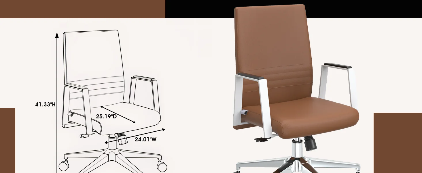 Aleen Office Chair in Upholstered Leather and Iron Frame with Swivel and Tilt in Dark Brown