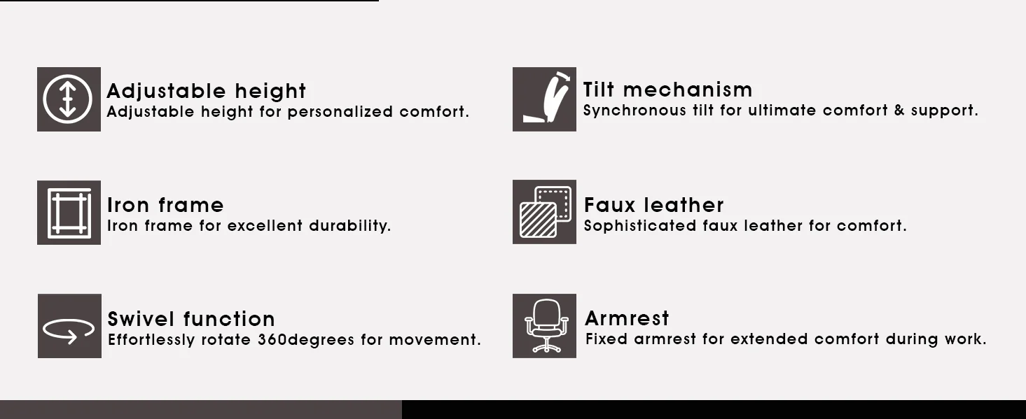 Aleen Office Chair in Upholstered Leather and Iron Frame with Swivel and Tilt in Grey