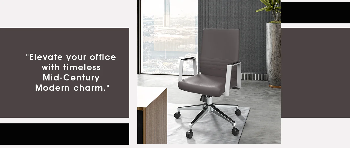 Aleen Office Chair in Upholstered Leather and Iron Frame with Swivel and Tilt in Grey