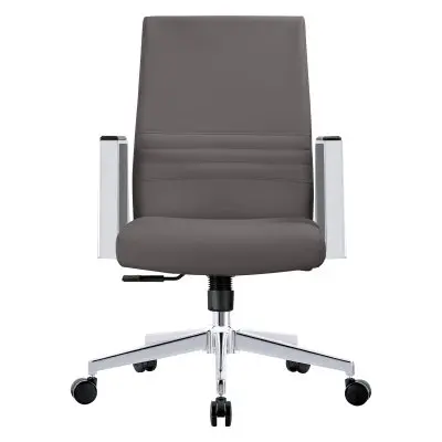 Aleen Office Chair in Upholstered Leather and Iron Frame with Swivel and Tilt in Grey